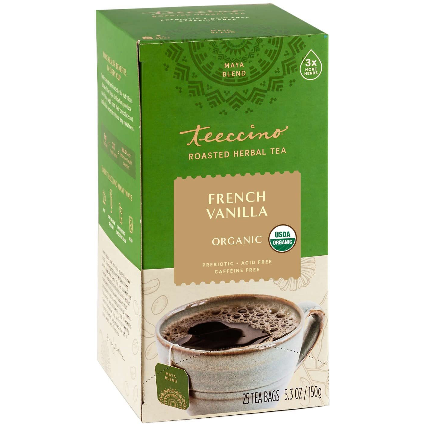 Teeccino French Vanilla Herbal Tea - Rich & Roasted Herbal Tea Thats Caffeine Free & Prebiotic For Natural Energy, Coffee Alternative, 25 Count