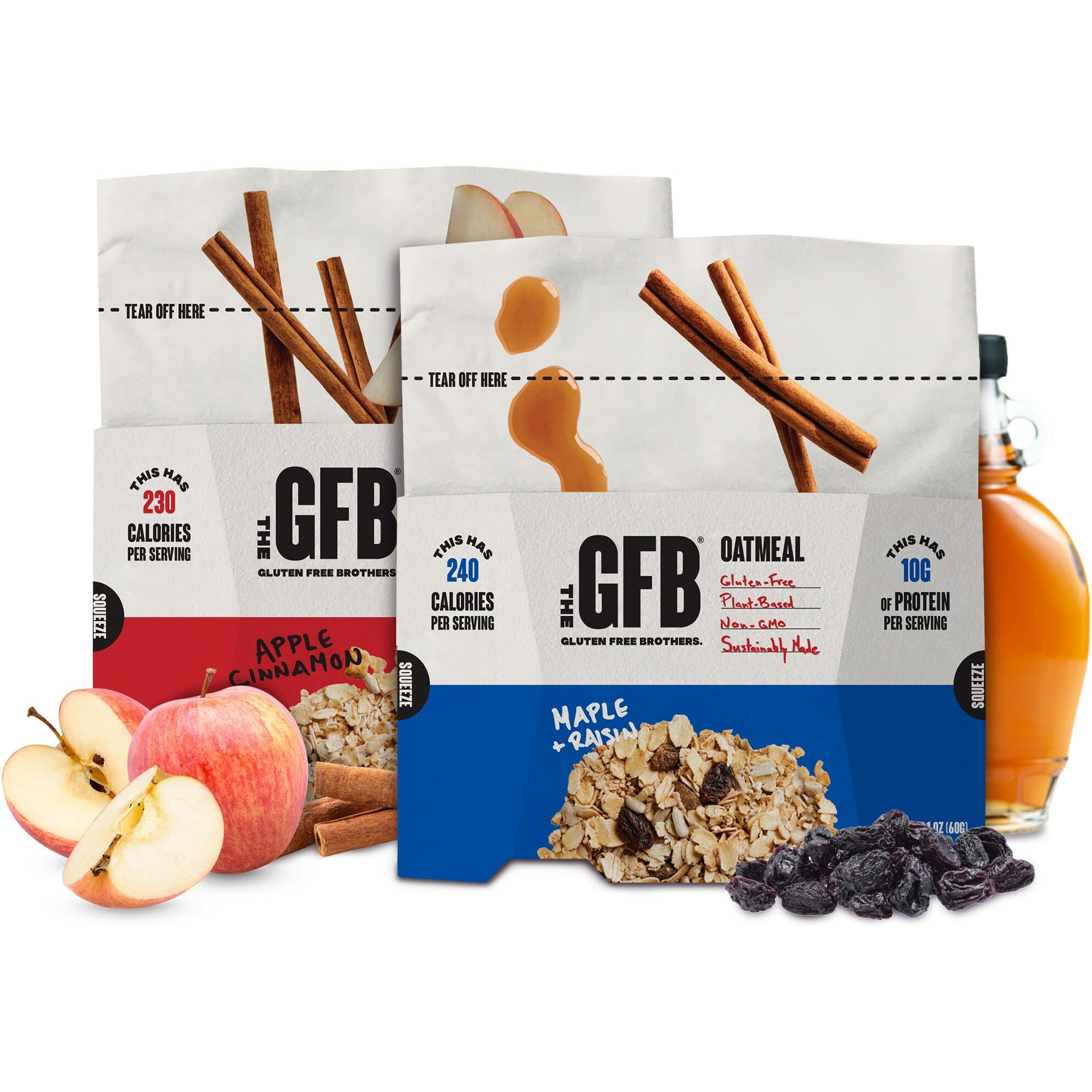 The Gluten Free Brothers Protein Oatmeal Variety Pack- Gluten Free Apple Cinnamon And Maple Raisin Oatmeal Pouches - Instant Hot Breakfast Cereal In A Pop-Up Cup - Non Gmo, Soy Free, 2 Oz (6 Count)
