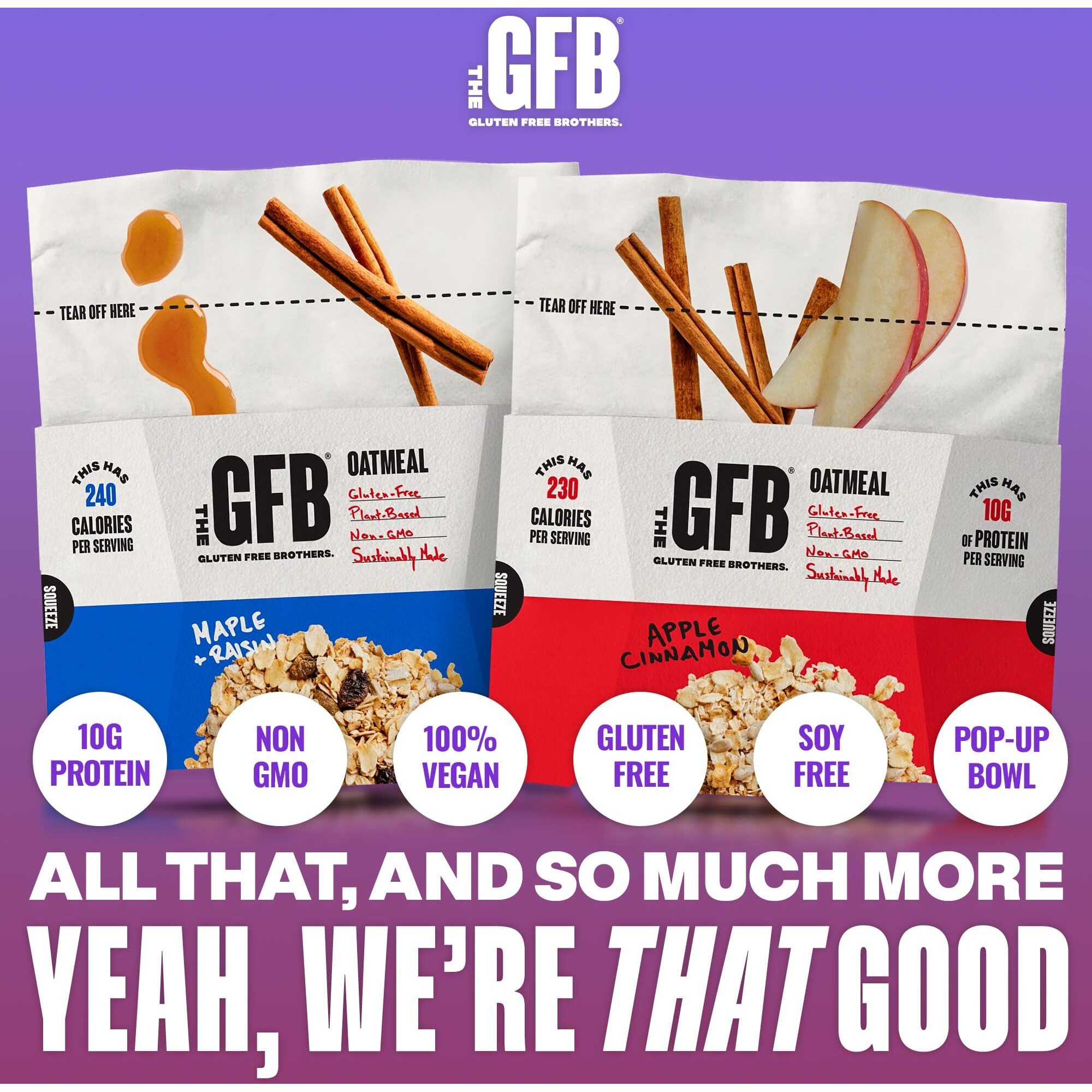 The Gluten Free Brothers Protein Oatmeal Variety Pack- Gluten Free Apple Cinnamon And Maple Raisin Oatmeal Pouches - Instant Hot Breakfast Cereal In A Pop-Up Cup - Non Gmo, Soy Free, 2 Oz (6 Count)