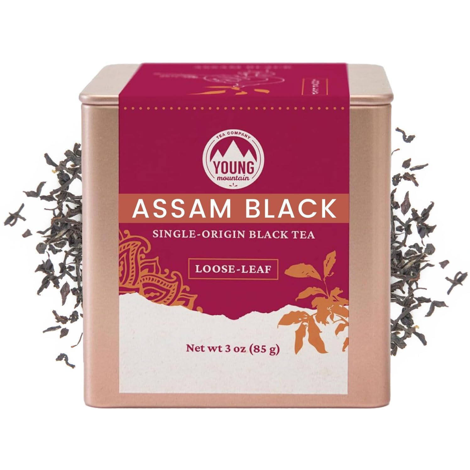 Young Mountain Tea Organic Assam Loose Leaf Tea, Robust, Full-Bodied, Malty Flavor From Northeastern India, Single-Origin Black Tea, 3 Oz Tin