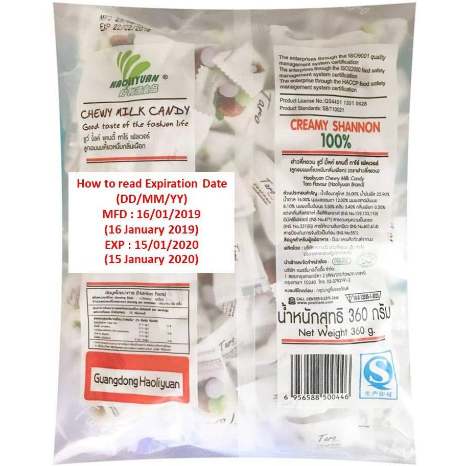 Haoliyuan Taro Flavor Sweet Soft Chewy Milk Candy, 100 Pieces (13.4 Oz)