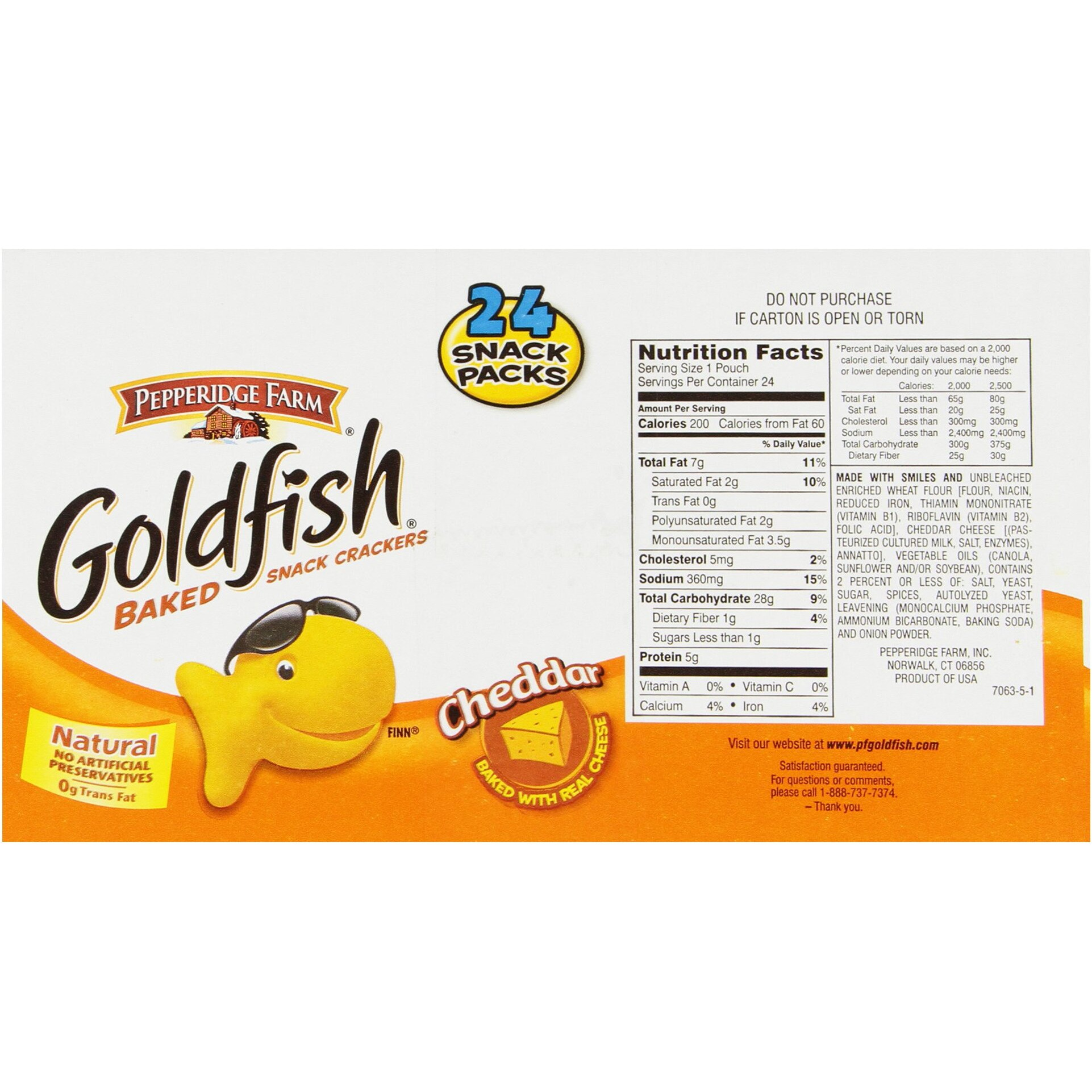 Pepperidge Farm Goldfish, Cheddar, 1.5 Ounce Bags (Pack Of 24)
