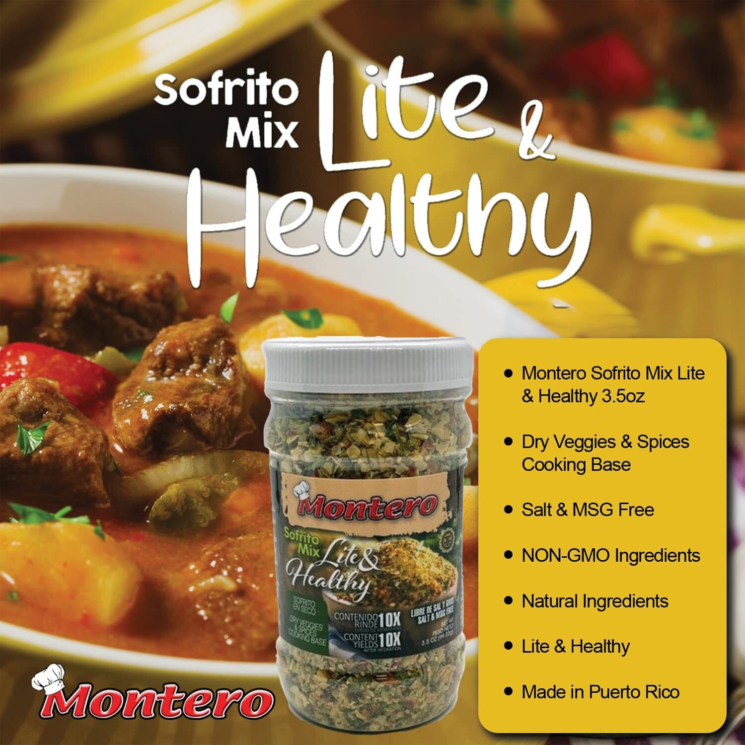 Montero Sofrito Mix 3.5Oz - Dry Veggies & Spices Cooking Base - Salt & Msg Free - Natural Ingredients - Lite & Healthy (Made In Puerto Rico), 3.5 Ounce (Pack Of 1)