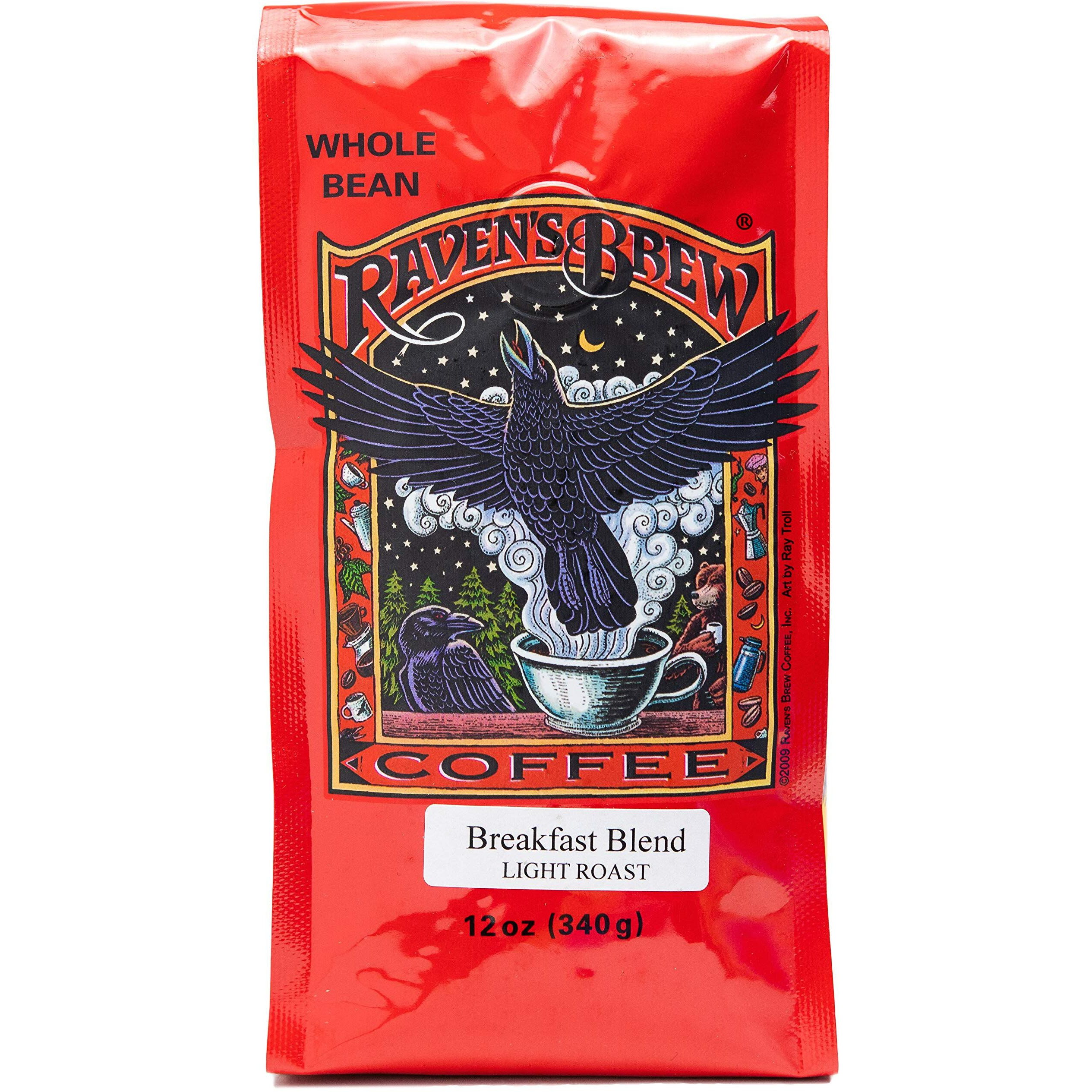Raven's Brew Coffee Light Roast Whole Bean - Breakfast Blend 12Oz