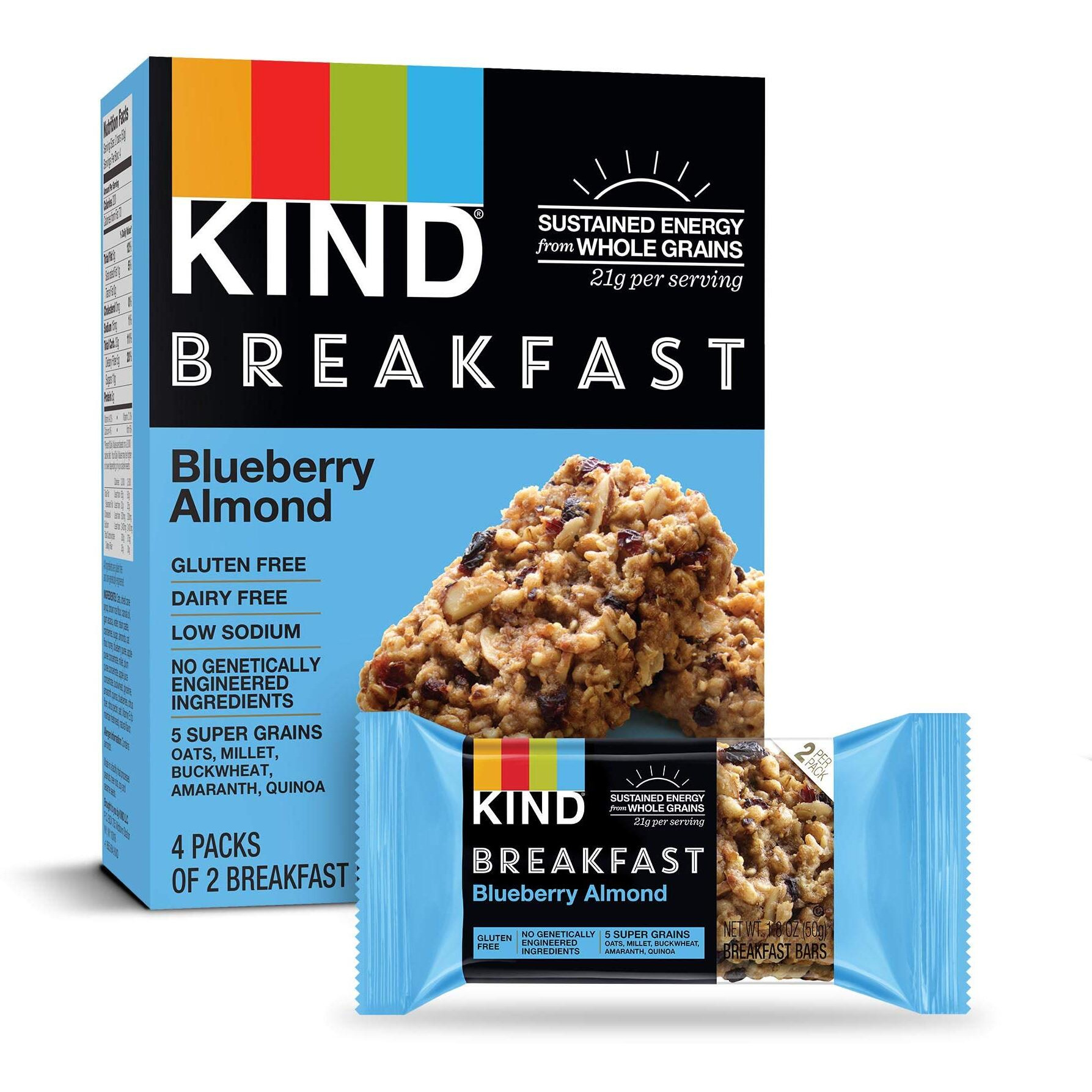 Kind Breakfast Bars, Blueberry Almond, Gluten Free, 1.8Oz, 16 Count