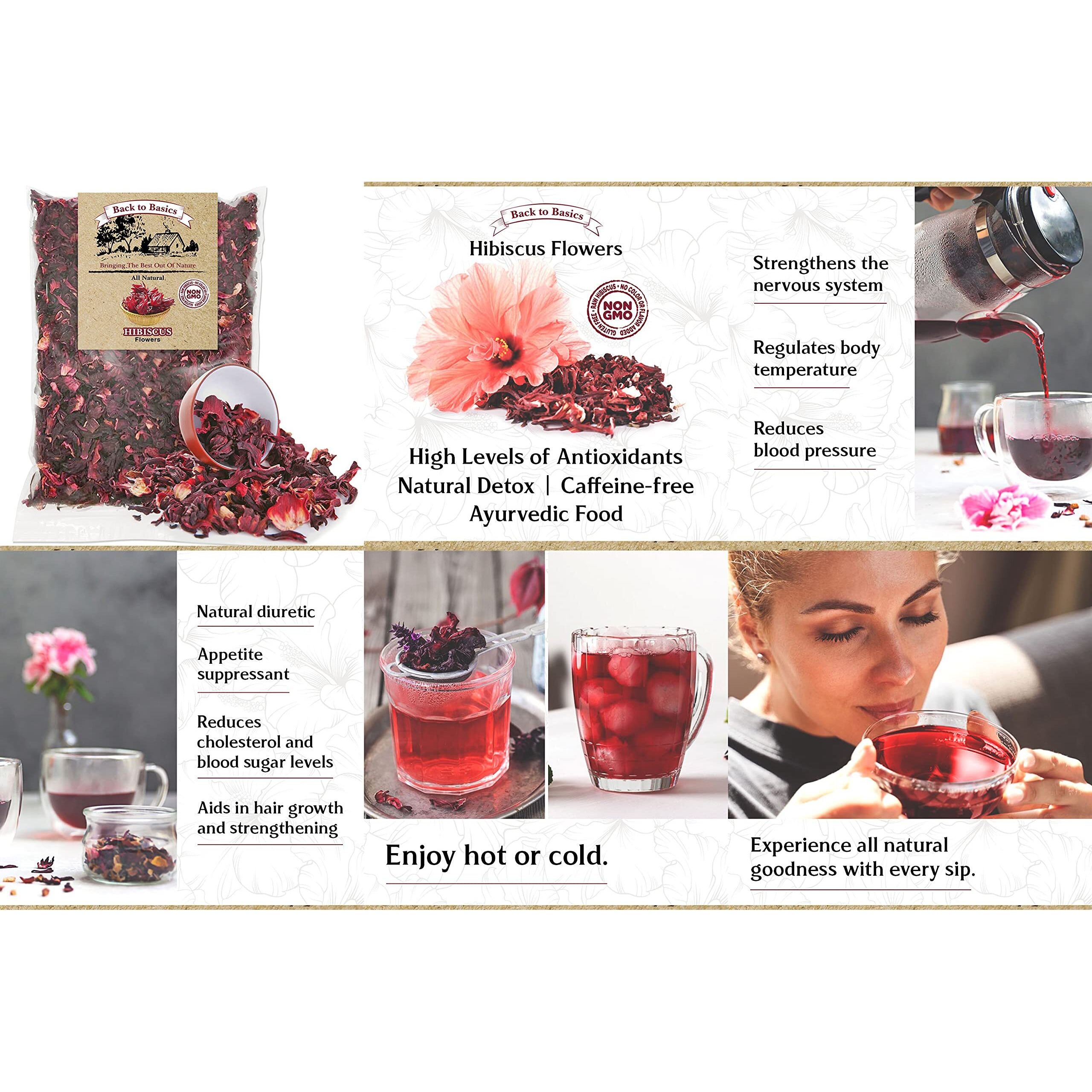 Hibiscus Tea Flowers - 1 Pound Resealable Bag - All Natural, Agua De Jamaica Leaves- Sun Dried Hibiscus- For Hot Or Cold Brew Tea