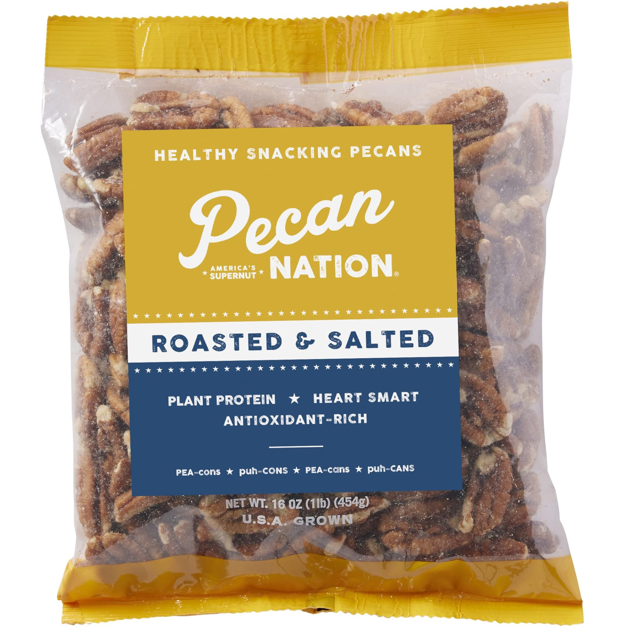 Pecan Nation Salted Pecan Halves 16 Oz., Natural, No Preservatives, Antioxidant-Rich, Low Carb, Dry Roasted, Healthy Nut Snack For Adults And Kids (2 Pack)