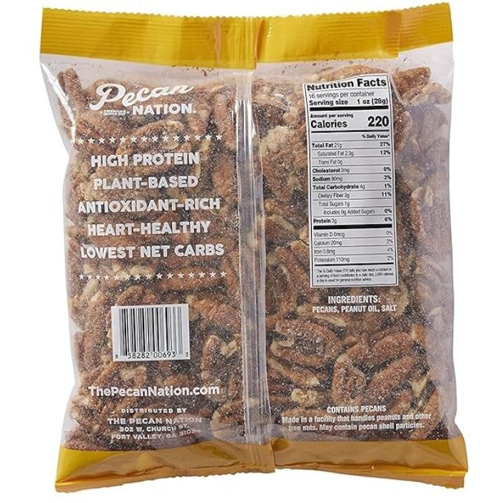 Pecan Nation Salted Pecan Halves 16 Oz., Natural, No Preservatives, Antioxidant-Rich, Low Carb, Dry Roasted, Healthy Nut Snack For Adults And Kids (2 Pack)
