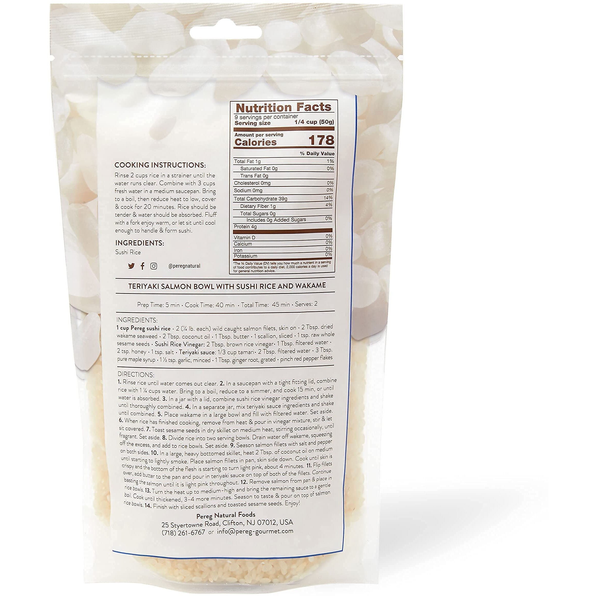 Pereg Natural Foods Sushi Rice (16 Oz) - White Sticky Short Grain - Vegan, Non-Gmo, Made In Usa, - Sushi, Rice Ball, And Everyday Japanese Dishes - Resealable Packaging