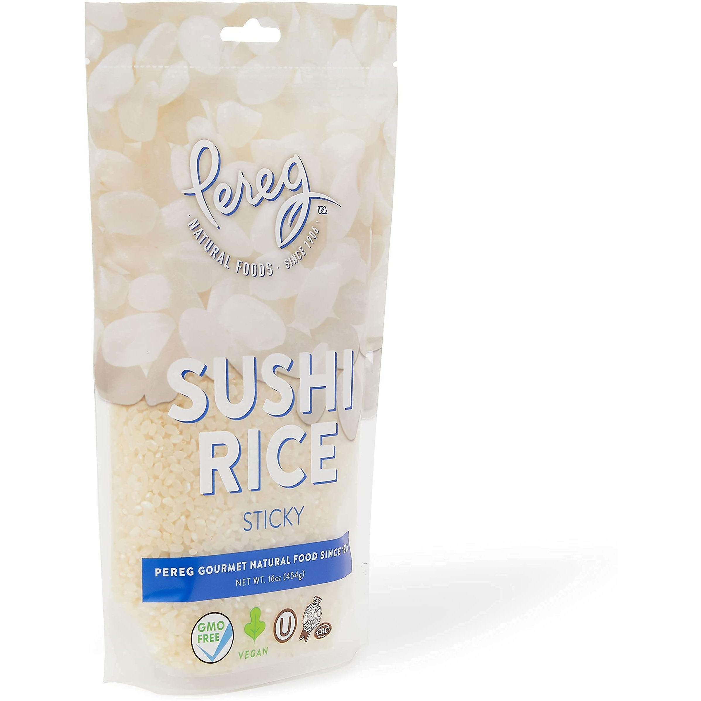 Pereg Natural Foods Sushi Rice (16 Oz) - White Sticky Short Grain - Vegan, Non-Gmo, Made In Usa, - Sushi, Rice Ball, And Everyday Japanese Dishes - Resealable Packaging