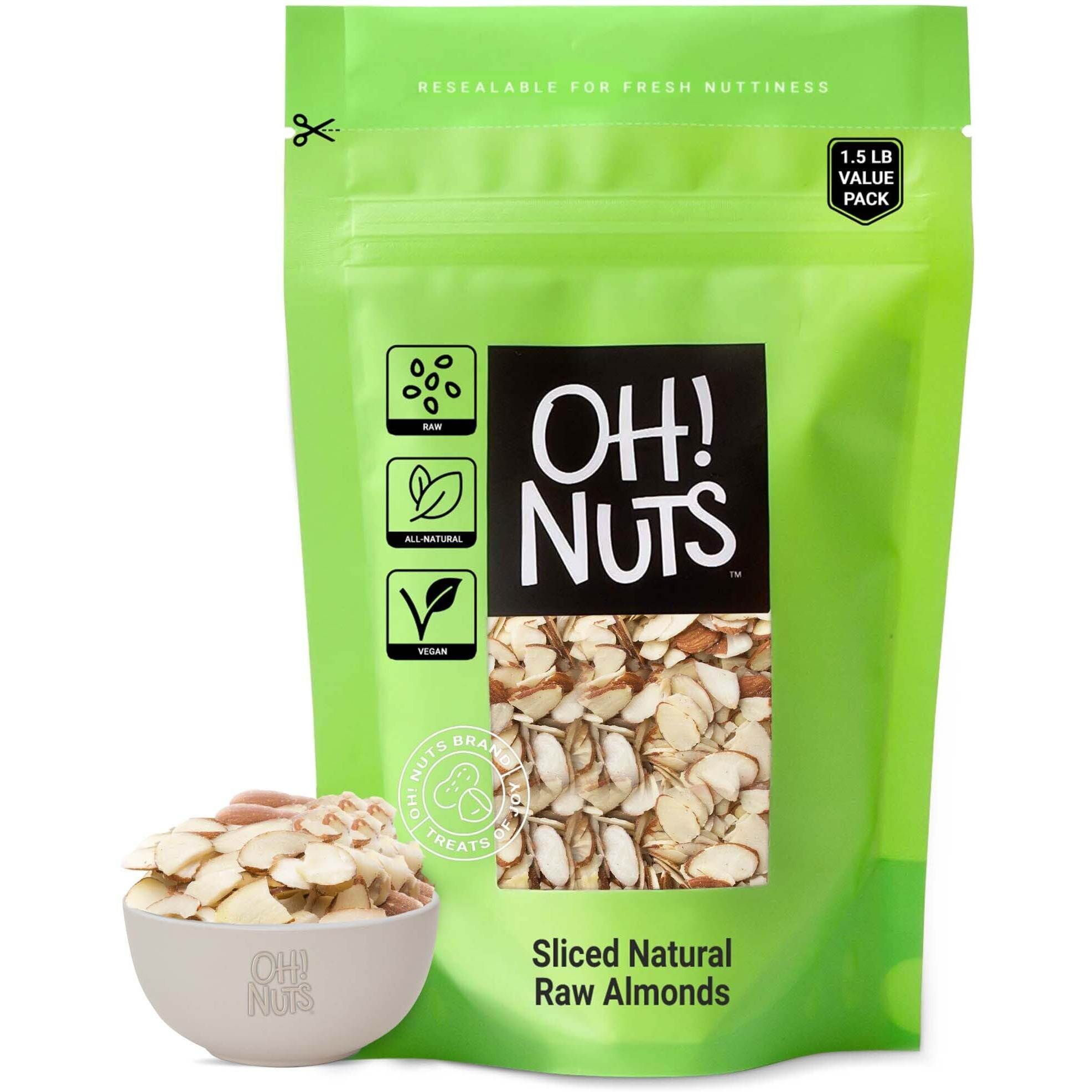 Almond Slices | Raw - 100% Natural | 1.5 Lb | Natural Sliced Almonds | Packed In New York Zip-Seal Bag For Exceptional Freshness By Oh Nuts