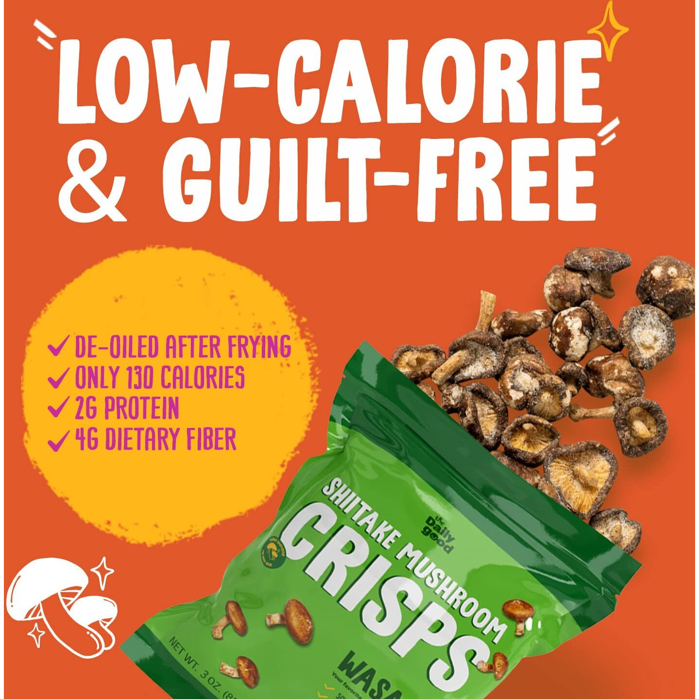 The Daily Good Shiitake Mushroom Crisps - 3-Pack Mushroom Chips, Gluten-Free Mushroom Snack, Non-Gmo, Original, Wasabi, And Mexican Chili Flavors, Vegan Food,Vegan Chips, Vegan Snacks,0.2 Lbs