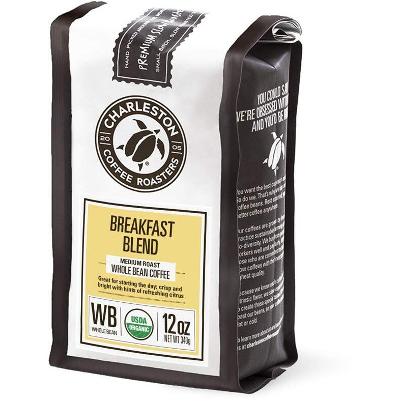 Charleston Coffee Roasters | Specialty Organic Whole Bean Coffee | Hand Picked, Premium Slow Roast | (Breakfast Blend, Medium Roast) 12Oz, 6 Pack