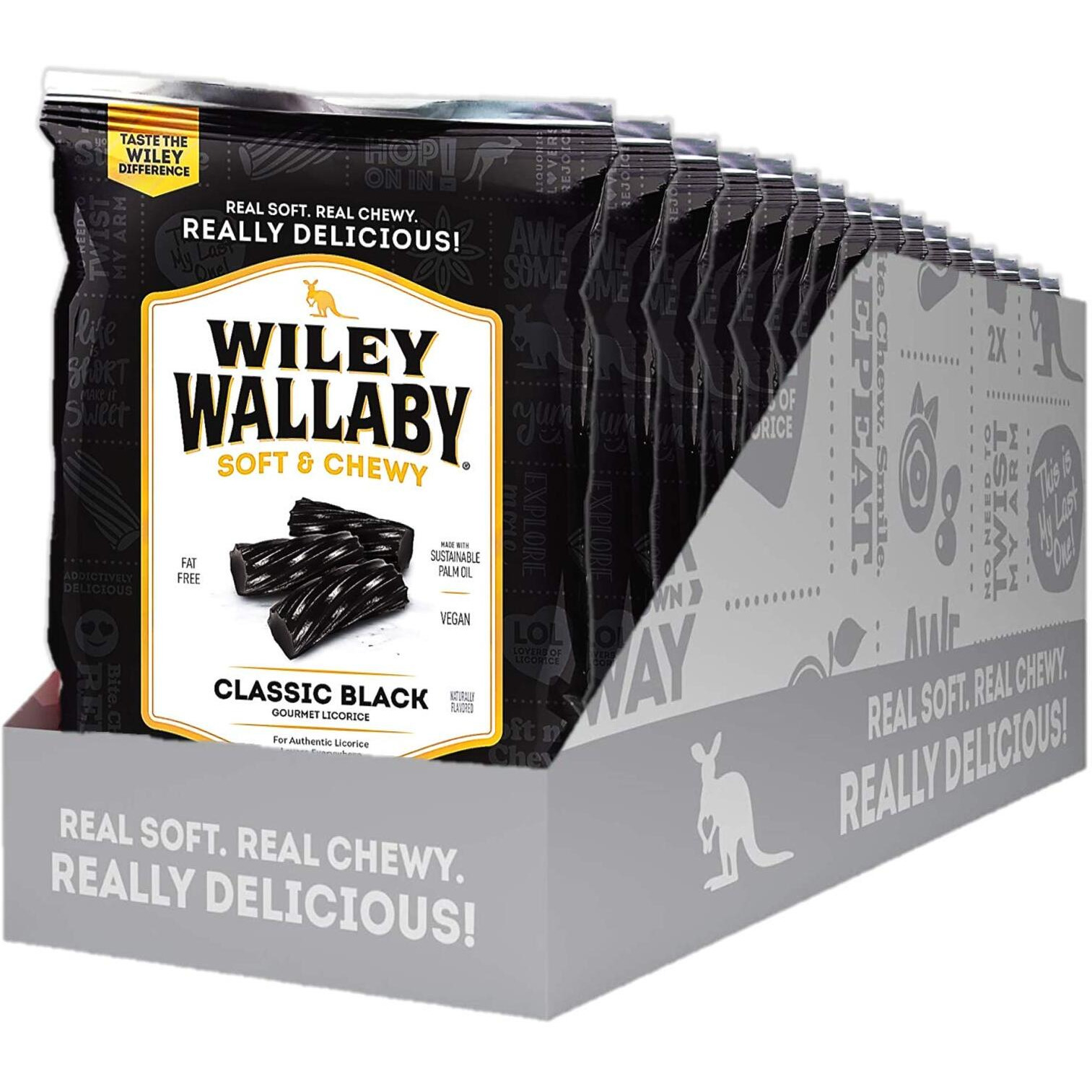 Wiley Wallaby Classic Black Licorice, 4 Ounce Bags, 16 Count