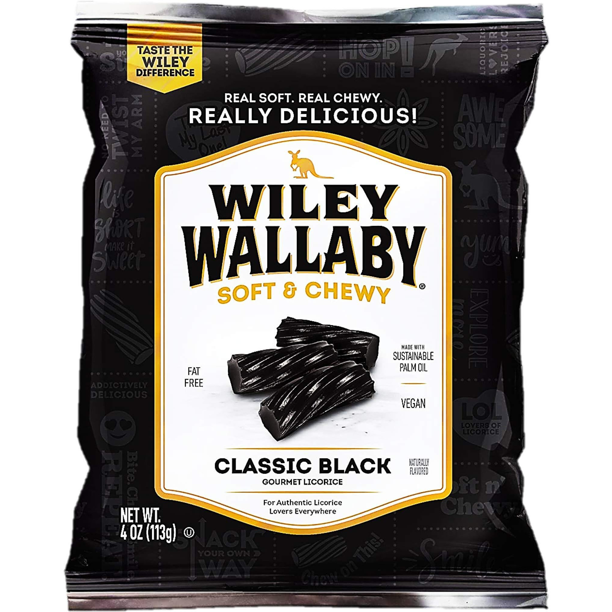 Wiley Wallaby Classic Black Licorice, 4 Ounce Bags, 16 Count