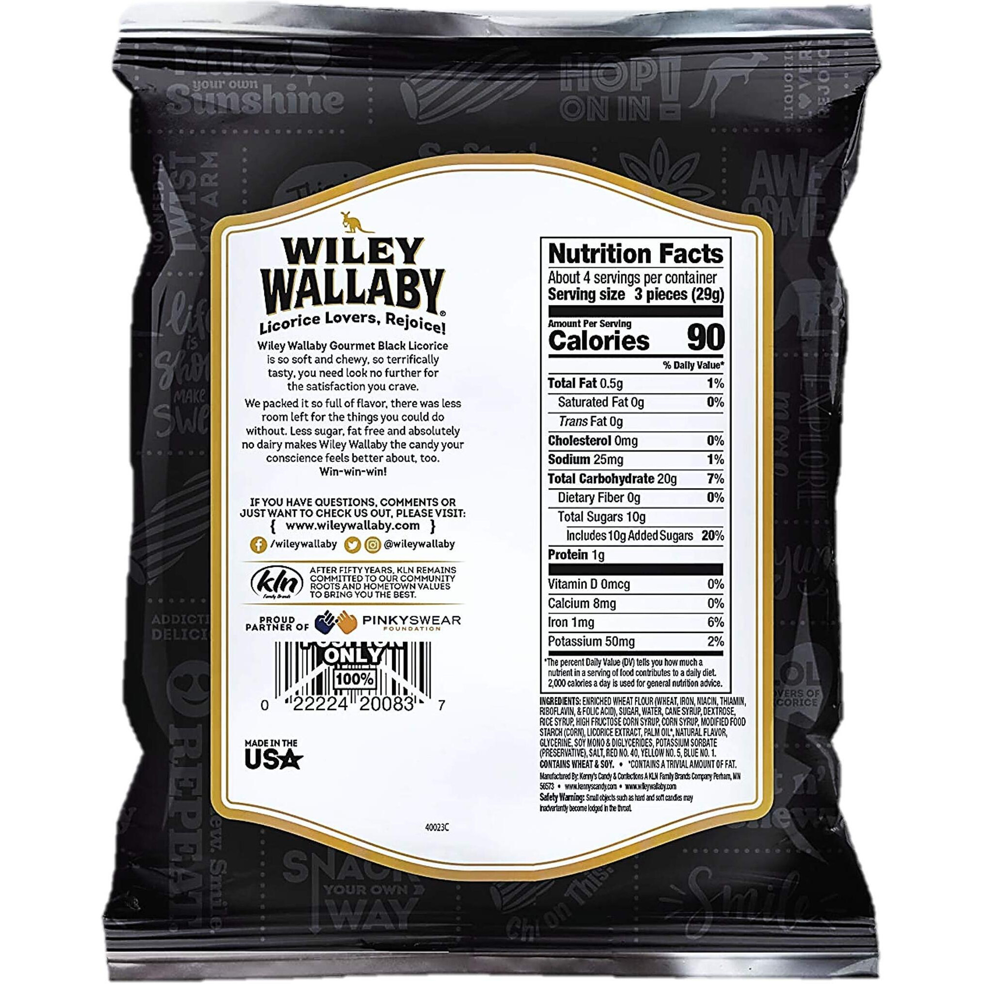 Wiley Wallaby Classic Black Licorice, 4 Ounce Bags, 16 Count