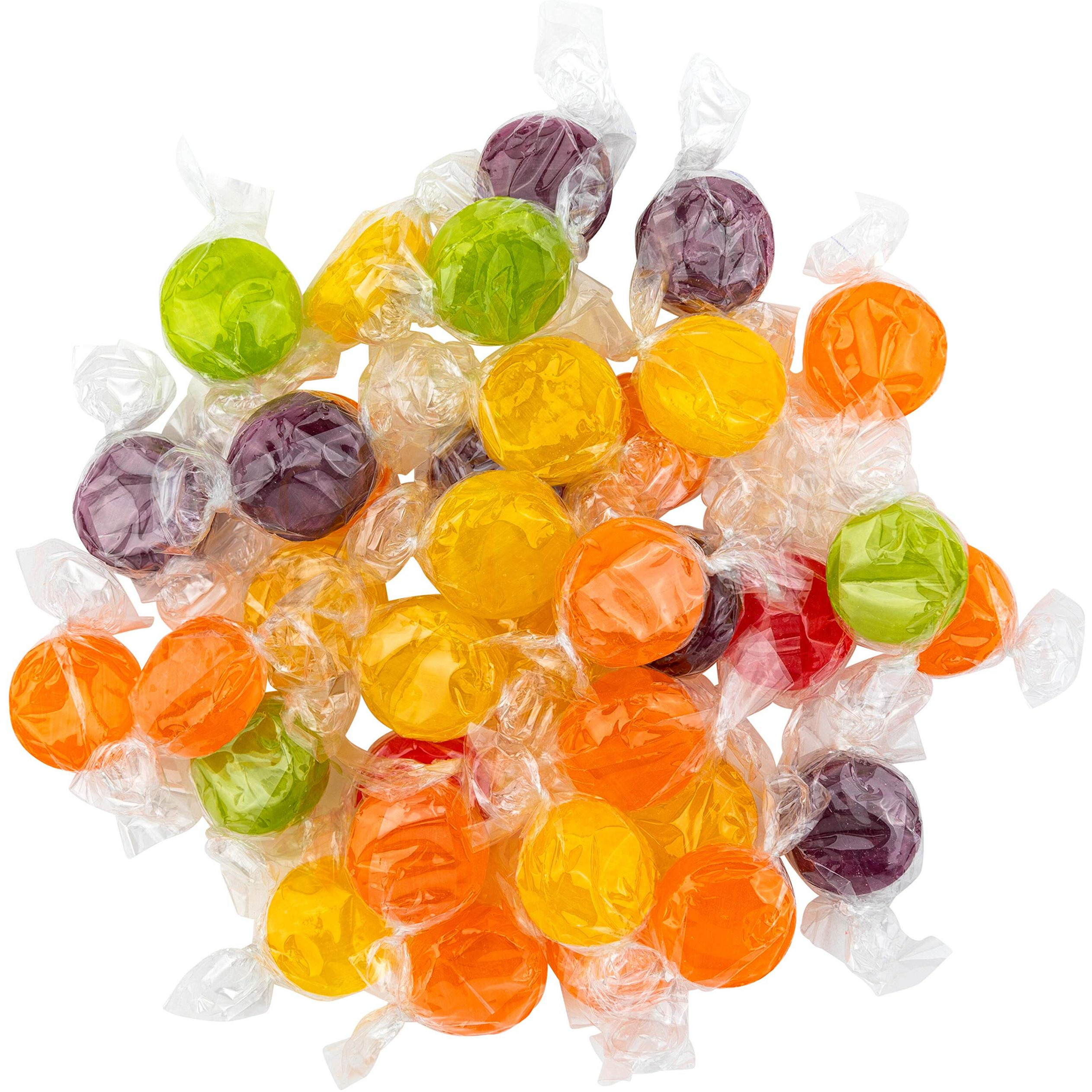 Hard Candy Buttons Assorted Fruit Flavors - 2Lb Bag Of Delicious & Soothing Fruit Drops Packaged By Snackadilly