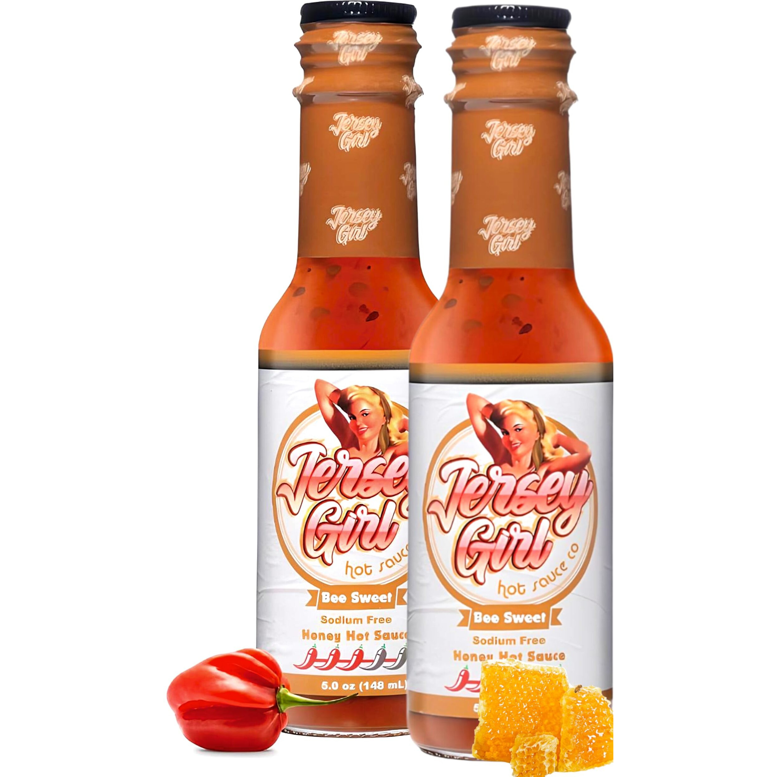 Jersey Girl (Bee Sweet Honey Hot Sauce) Scorpion & Ghost Pepper / 5 Oz Bottle/No Sodium/Salt Free/Pack Of 2