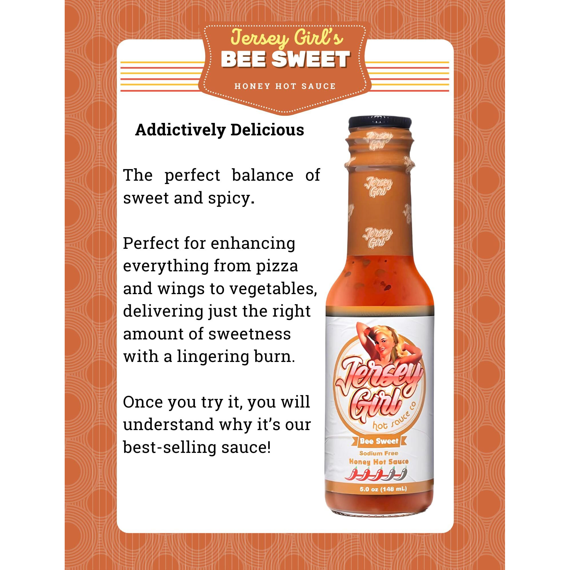 Jersey Girl (Bee Sweet Honey Hot Sauce) Scorpion & Ghost Pepper / 5 Oz Bottle/No Sodium/Salt Free/Pack Of 2