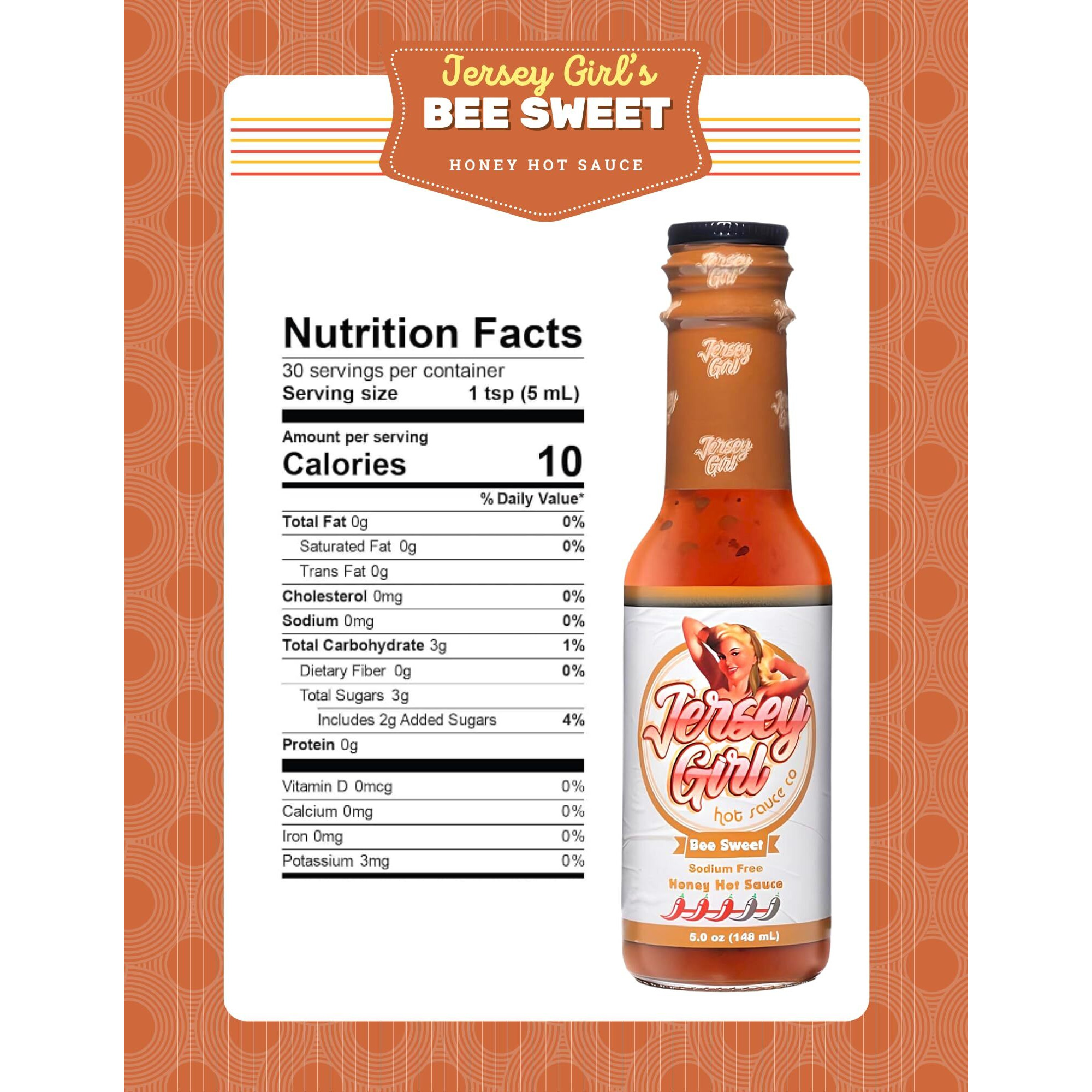 Jersey Girl (Bee Sweet Honey Hot Sauce) Scorpion & Ghost Pepper / 5 Oz Bottle/No Sodium/Salt Free/Pack Of 2