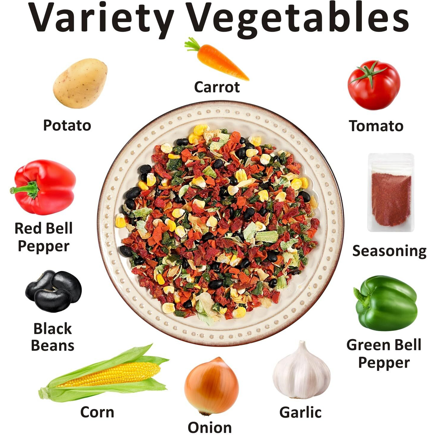 Yimi Dehydrated Freeze Dried Vegetables Mix, Homemade In Minutes Black Beans Tortilla Soup, Dry Veggie Flakes With Spicy Seasonings,For Cooking|Camping|School Lunch|Emergency Supply,16 Oz