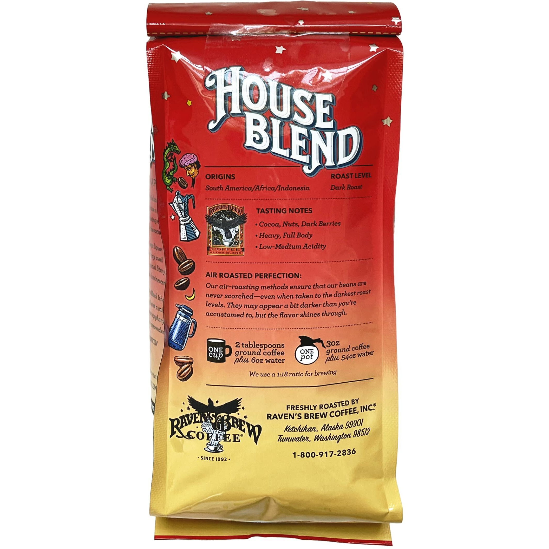 Ravens Brew Coffee Gourmet Dark Roast Ground Coffee - House Blend 12Oz Bag