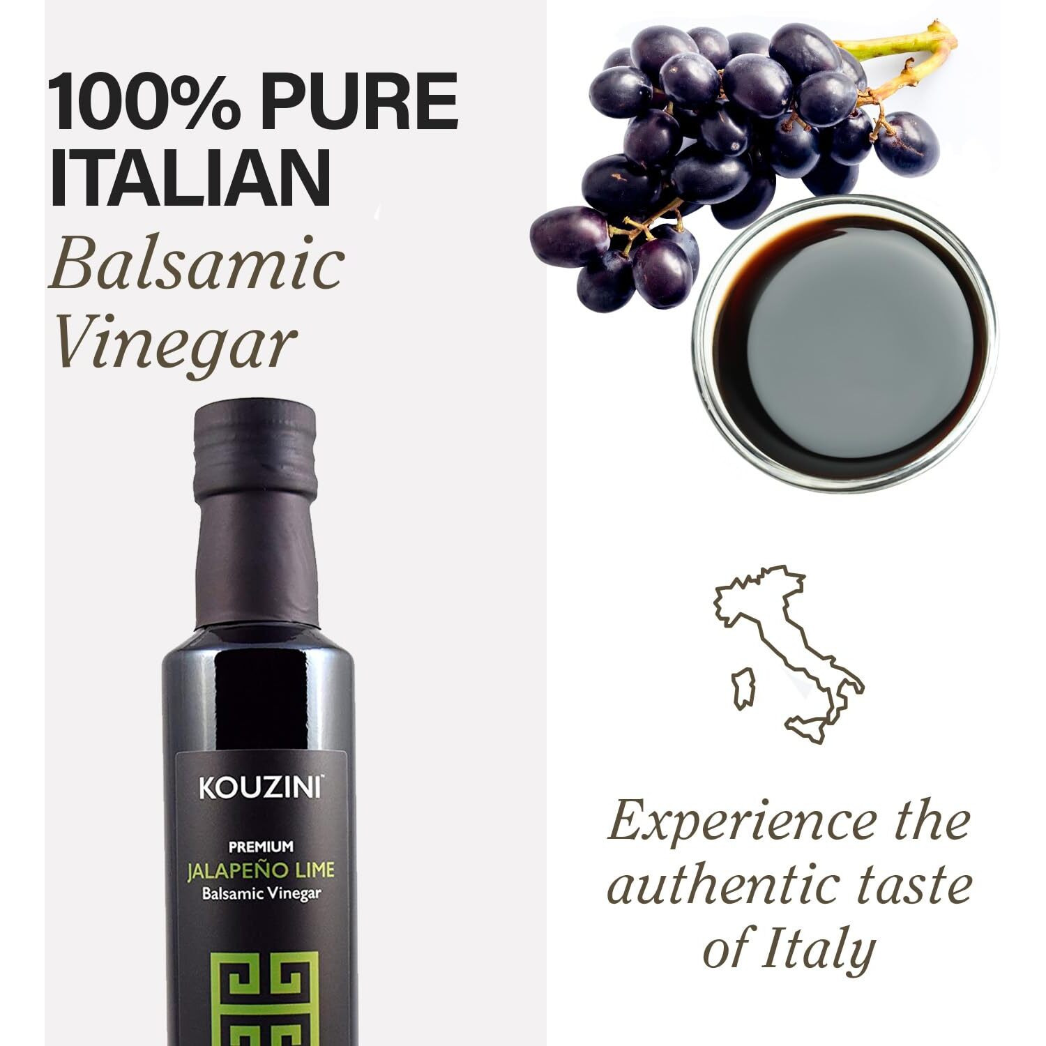 Kouzini Ultra Premium Jalapeno Lime Balsamic Vinegar, Aged Balsamic Vinegars From Modena, Italy, Premium, Smooth & Full-Bodied Flavor, 250Ml Bottle