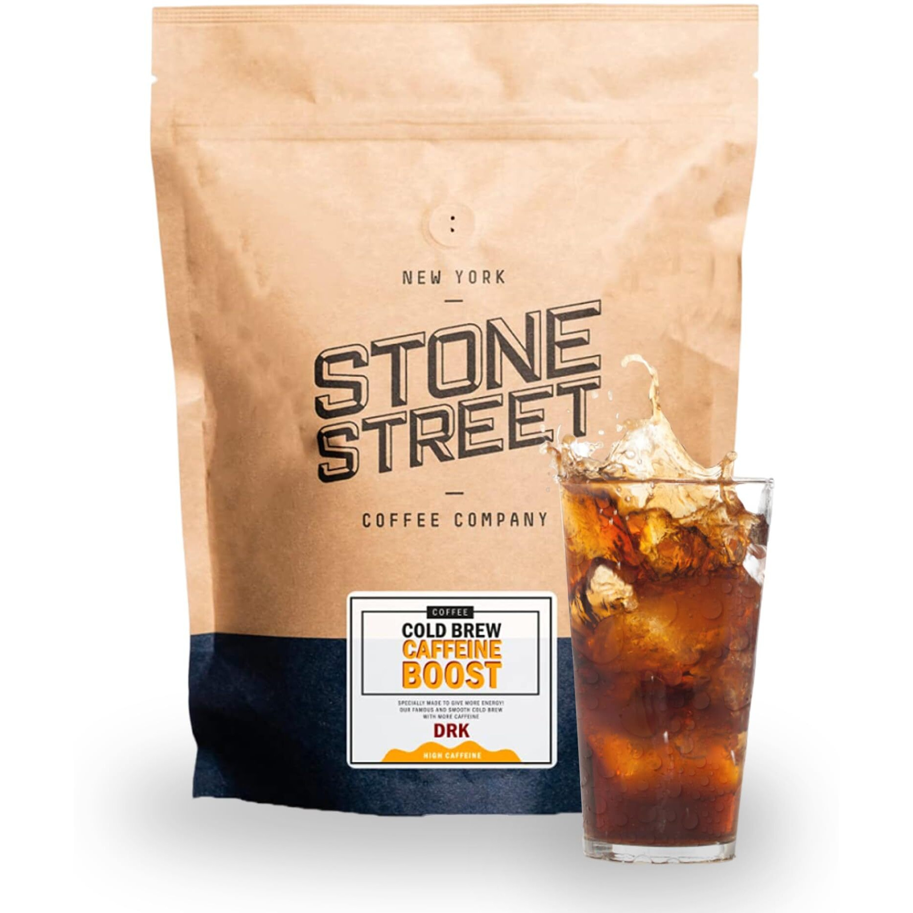 Stone Street Cold Brew Coffee, High Caffeine Boost Blend, Coarse Ground Coffee, Dark Roast, 1 Lb