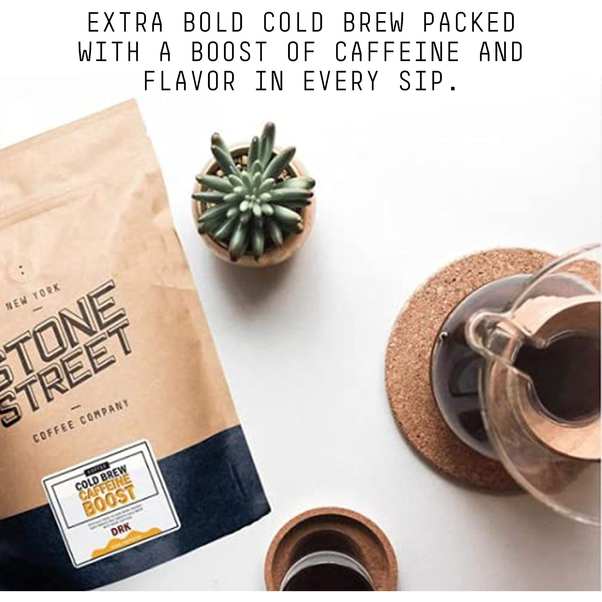 Stone Street Cold Brew Coffee, High Caffeine Boost Blend, Coarse Ground Coffee, Dark Roast, 1 Lb