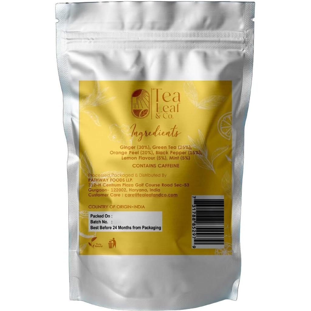 Lemon Ginger Green Tea Bags (50 Count), Green Tea With Orange Peel, Black Pepper & Mint Extract, Caffeinated, Real And Natural Green Tea, Blended With Fresh Herbs And Spices, Gluten Free