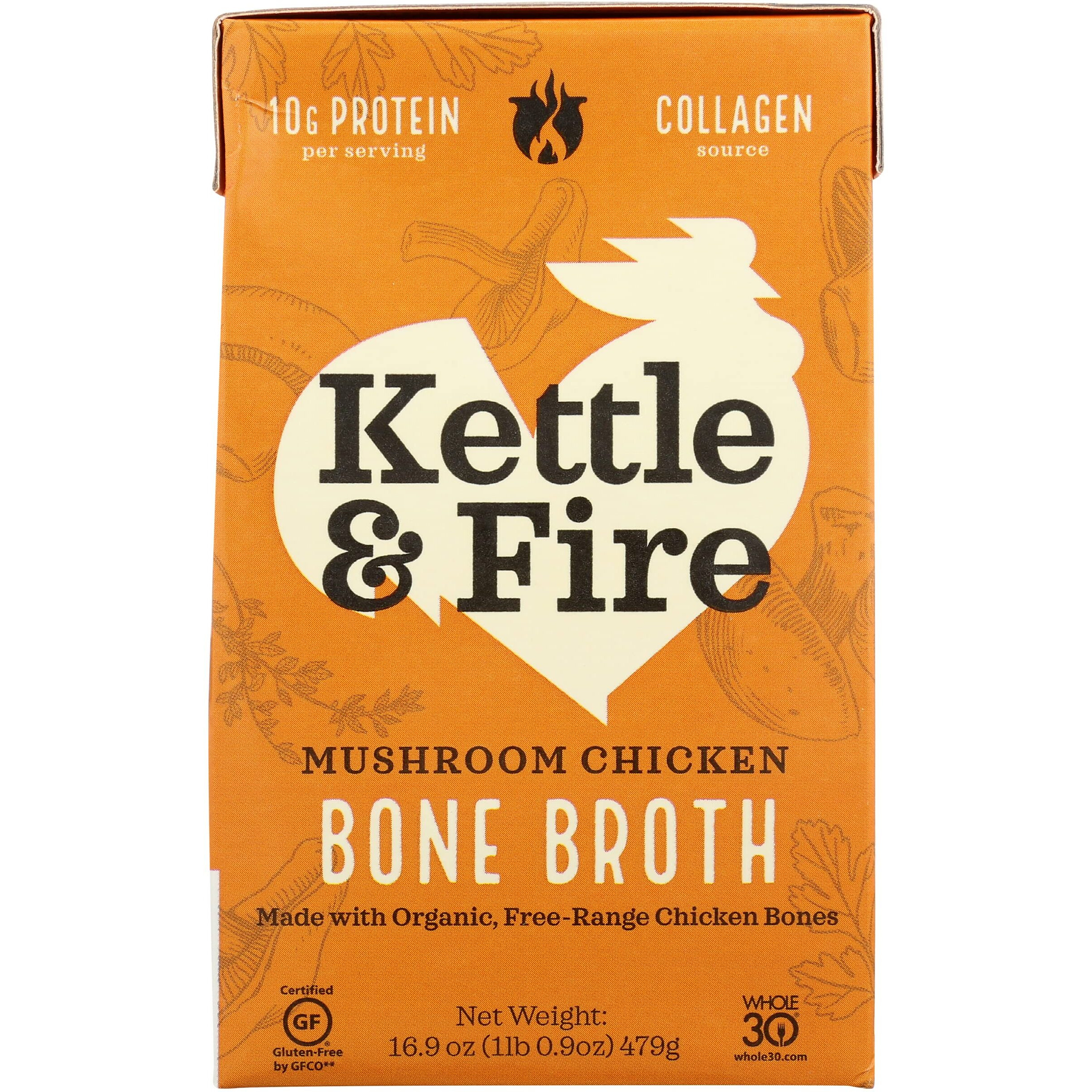 Kettle & Fire Mushroom Chicken Bone Broth, 10G Protein, Whole30, Gluten Free, 16.9 Oz (Pack Of 6)