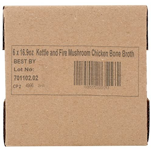 Kettle & Fire Mushroom Chicken Bone Broth, 10G Protein, Whole30, Gluten Free, 16.9 Oz (Pack Of 6)