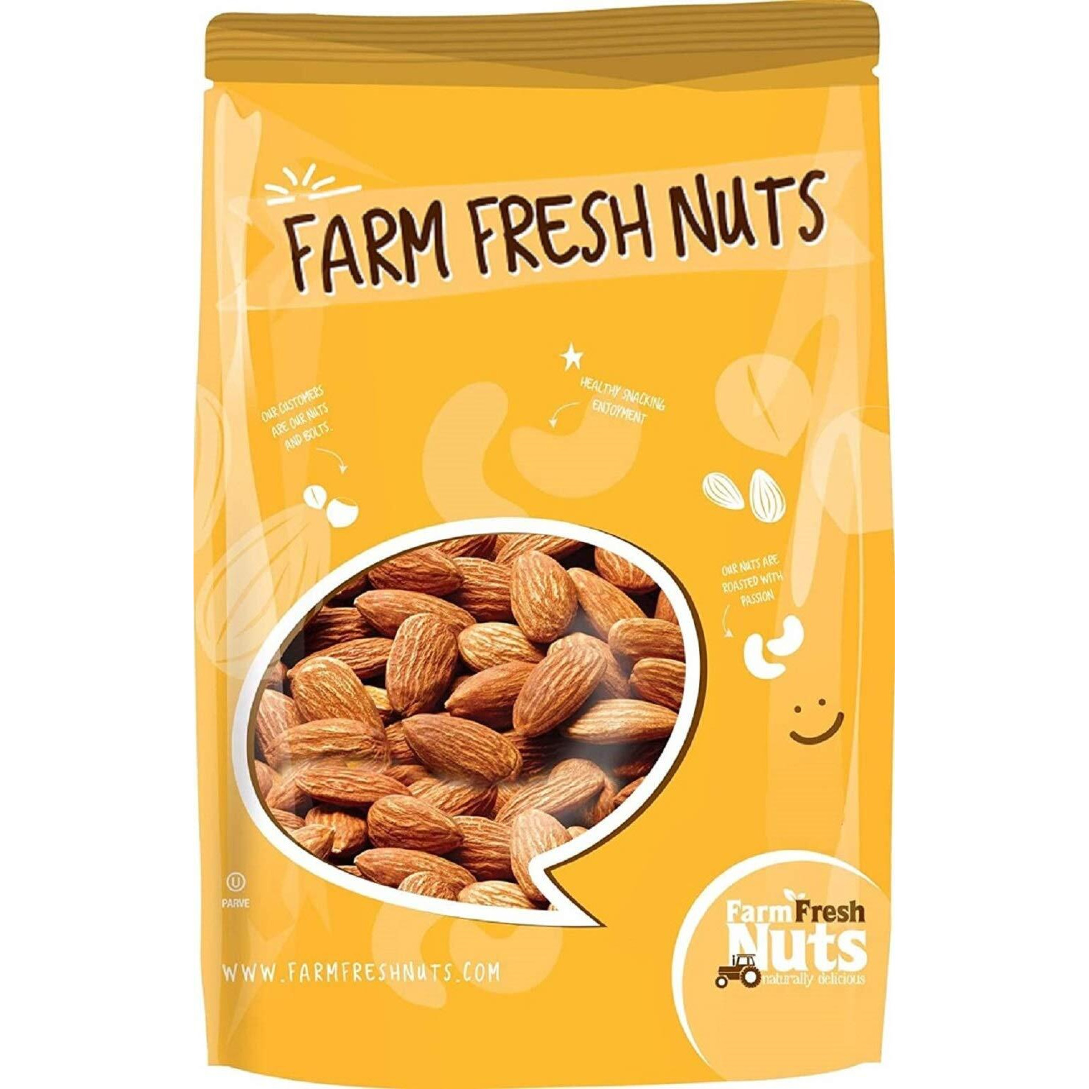 Dry Roasted Unsalted Nonpareil Supreme California Almonds (1 Lb.) - Vegan & Keto Friendly - Oven Roasted In Small Batches For Added Freshness - Farm Fresh Nuts Brand
