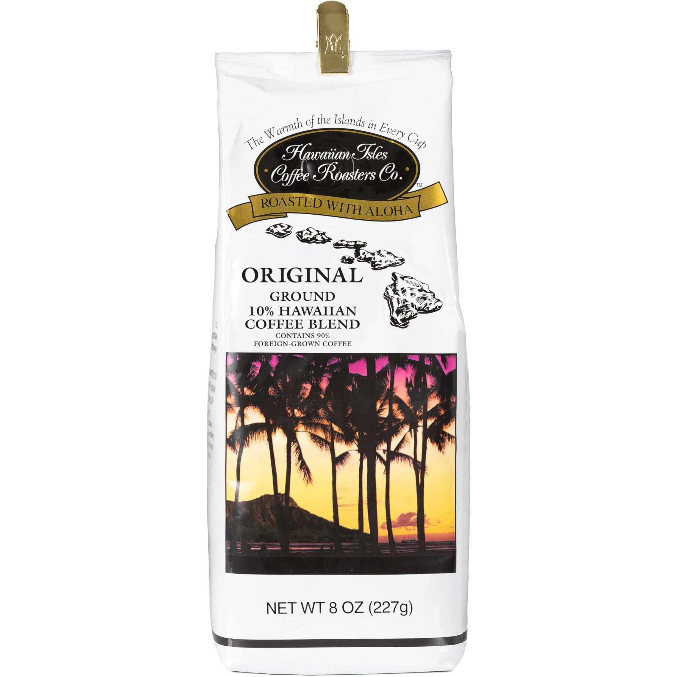 Hawaiian Isles Coffee Original Signature Roast, Medium Roast Ground Coffee, 10% Hawaiian Coffee Blend, Roasted With Aloha - 8 Ounce Bag