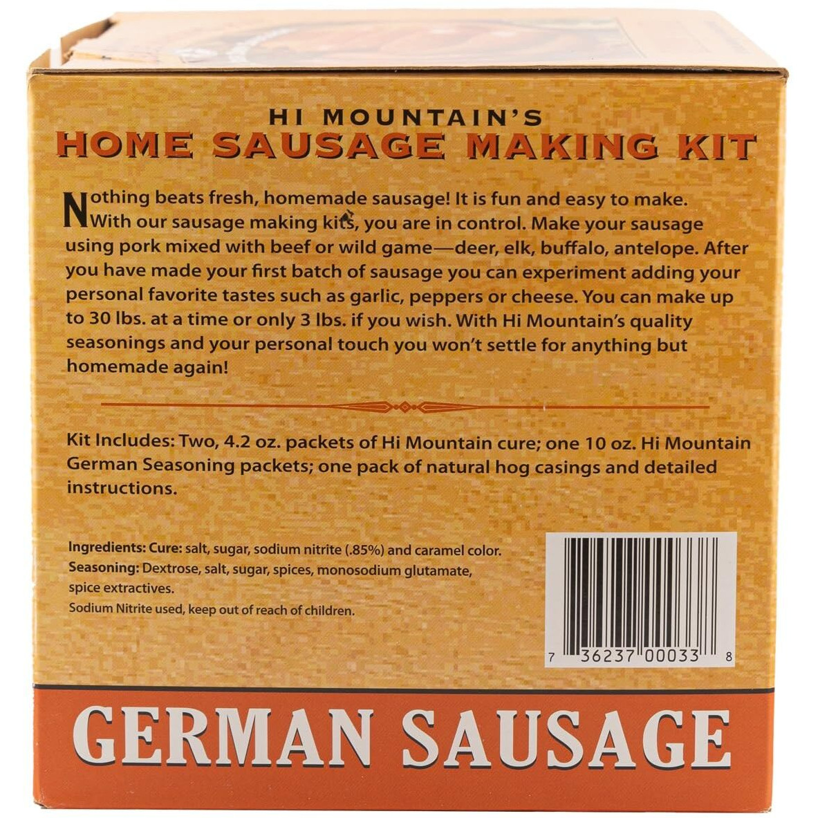 Hi Mountain Seasonings | German Sausage Making Kit | Includes Sausage Seasoning, Cure Natural Hog Casings, And Simple-To-Follow Directions | Creates 30 Lbs Of Delicious German Sausage
