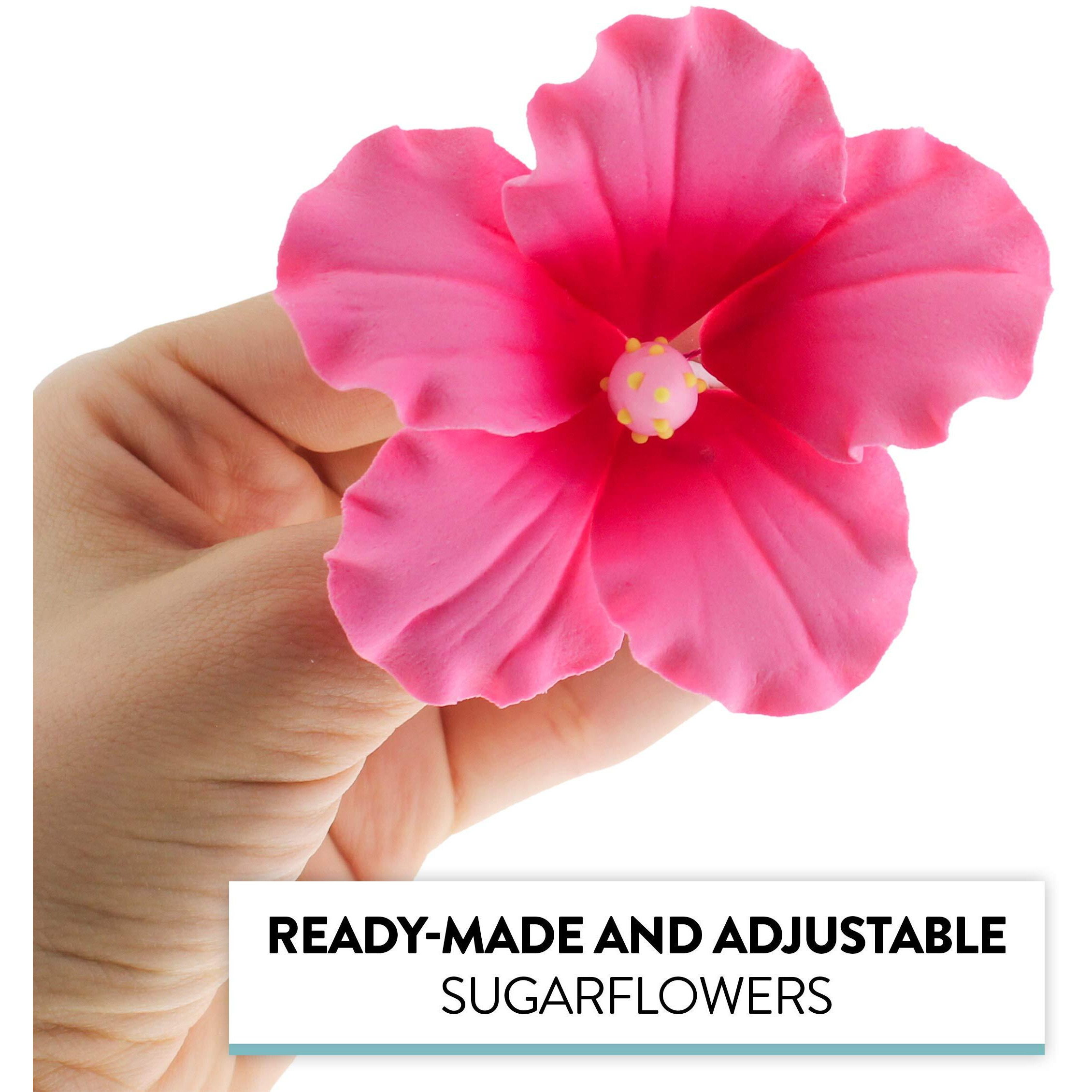 Global Sugar Art Hibiscus Sugar Cake Flowers, Hot Pink, Large, Hawaiian Cake Flower Large 3 Count By Chef Alan Tetreault