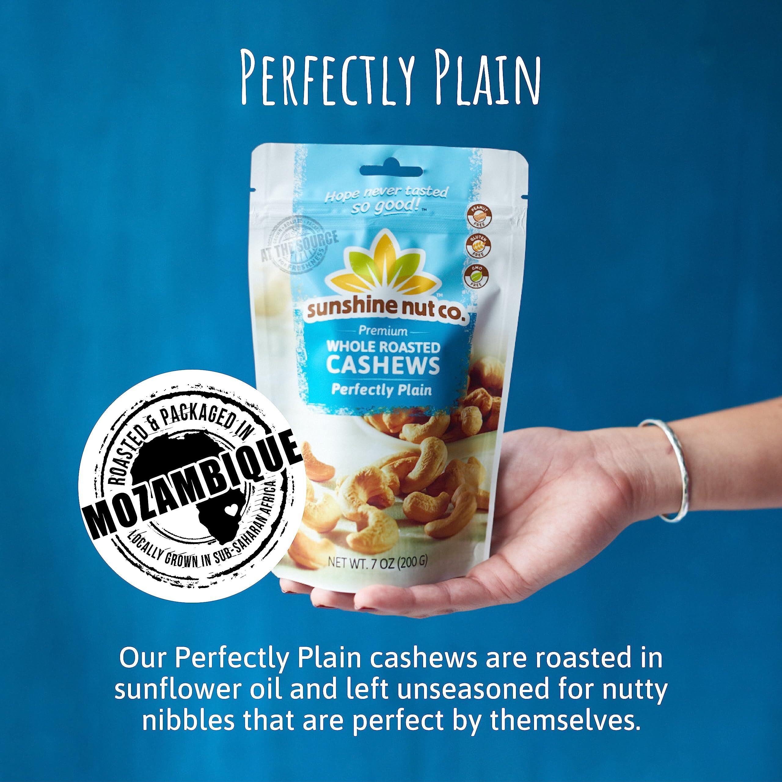 Whole Roasted Cashews By Sunshine Nut Co., Gluten Free, Peanut Free And Vegan Individual Snack Packs For Kids And Adults, Perfectly Plain Flavor, No Added Salt, Gmo Free, 4 Pack, 7 Oz. Each