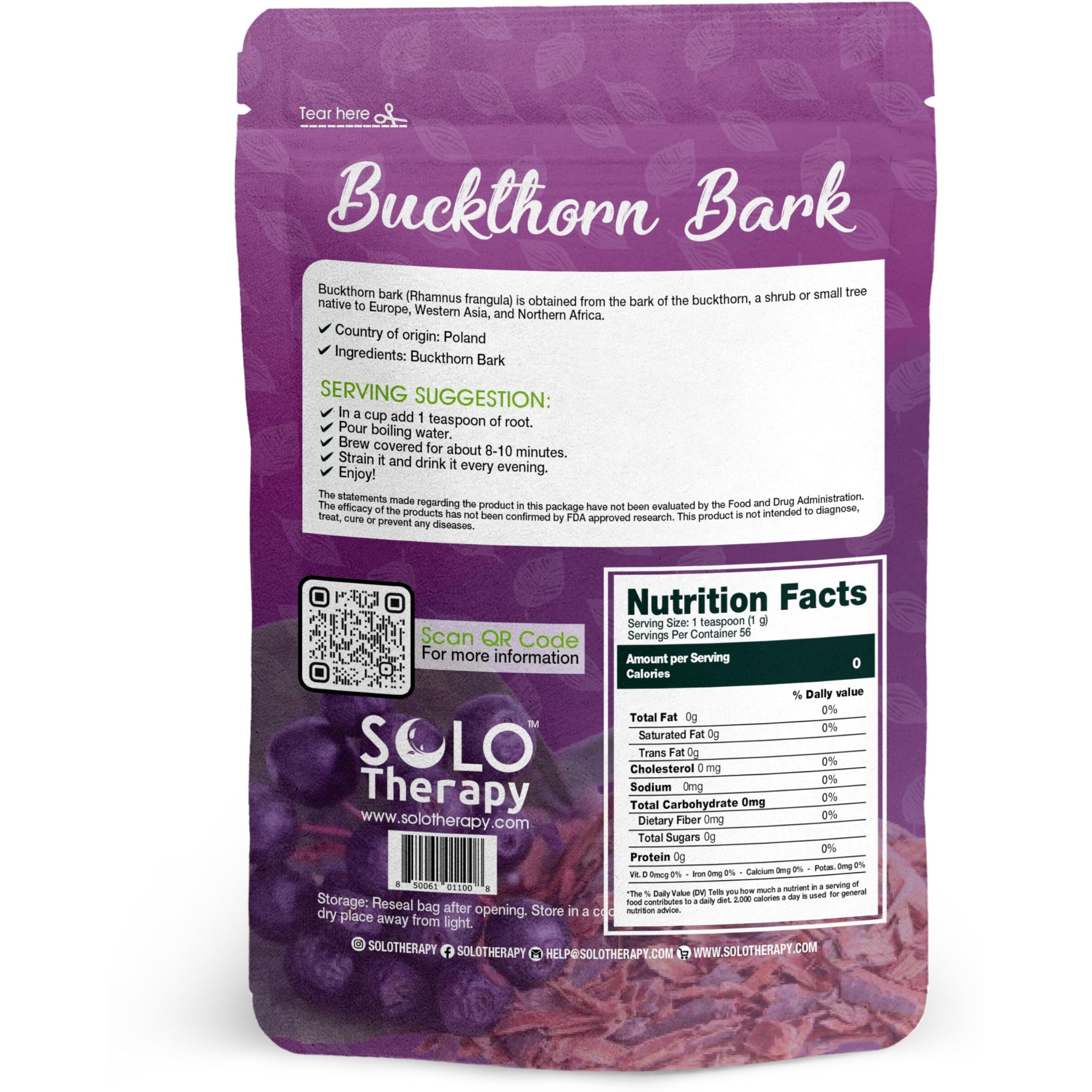 Buckthorn Bark Herbal Tea - 56 Grams - Buckthorn Bark Tea - Frangula Alnus Resealable Bag - 56 Grams - Premium Quality (Buckthorn Bark)