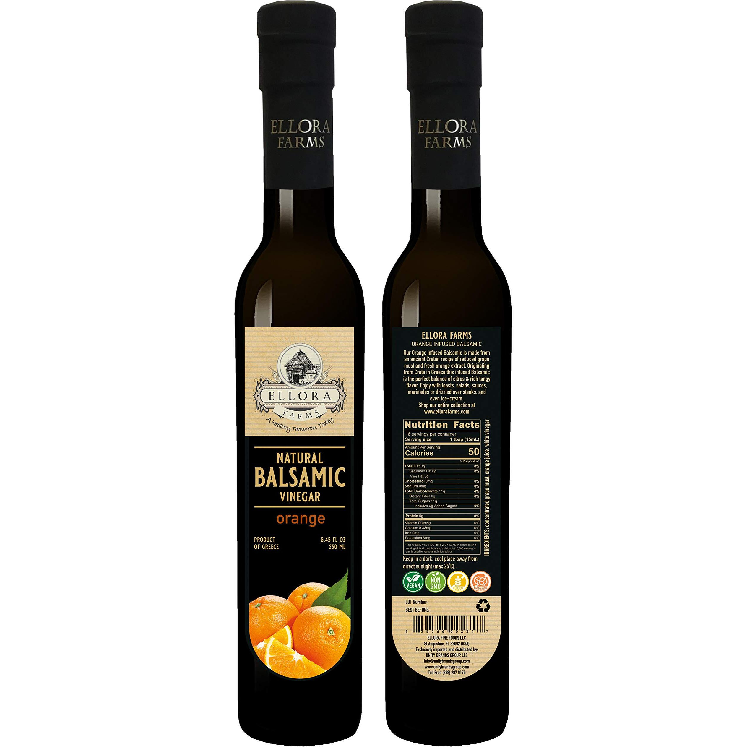 Ellora Farms, Orange Infused Aged Balsamic Vinegar, No-Added Sugars, No-Preservatives, 8.5 Oz (250 Ml) Glass Bottle, Pack Of 1