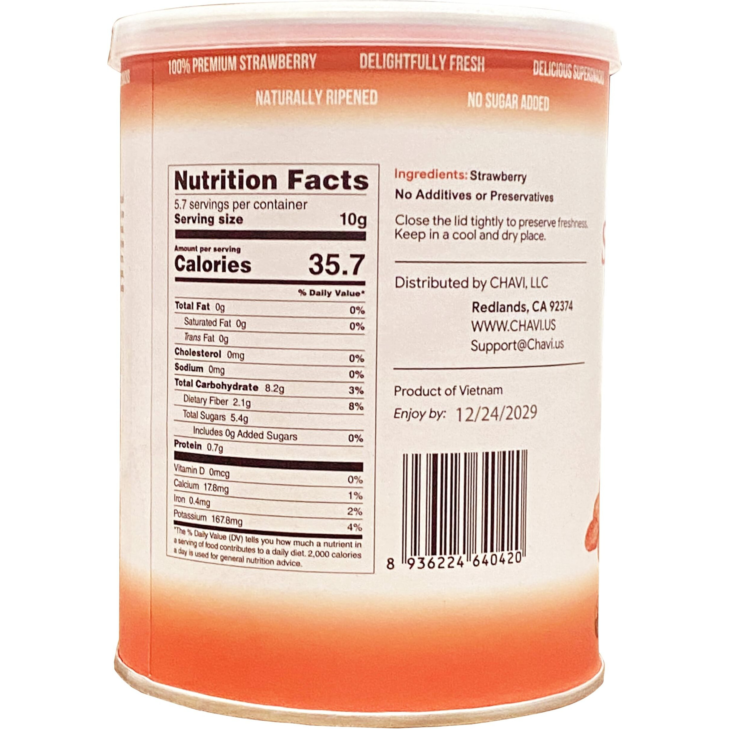 Chavi Freeze-Dried Strawberry - Pack Of 2 X 2 Oz - Healthy 1 Ingredient Superfood - No Added Sugars Or Preservatives - Non-Gmo, Vegan, Gluten-Free | Long Shelf Life | 2 Cans