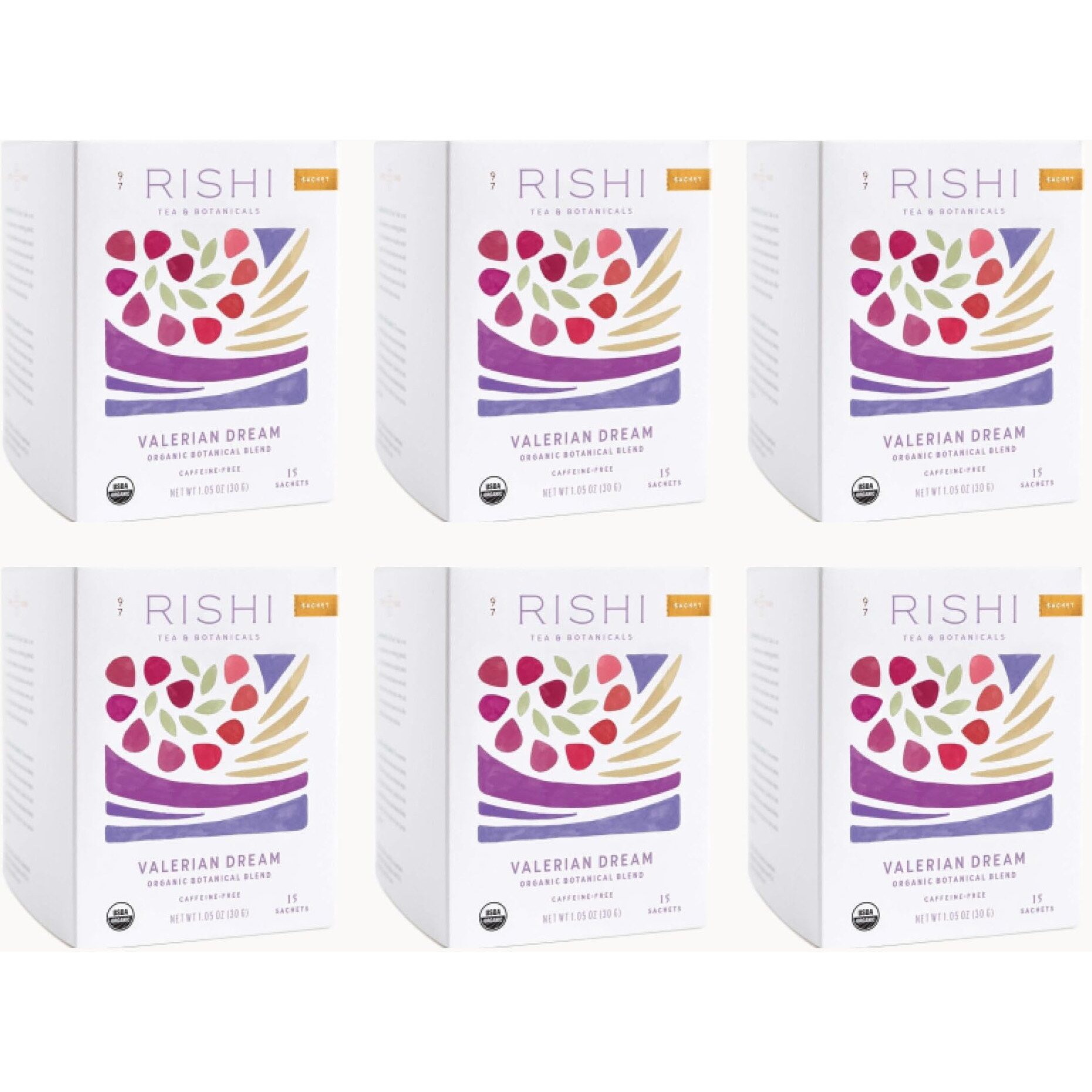 Rishi Tea Valerian Dream Herbal Tea - Usda Organic Sachet Tea Bags, Sleep Friendly, Caffeine Free Calming Blend With Valerian Root - 15 Count (Pack Of 6)