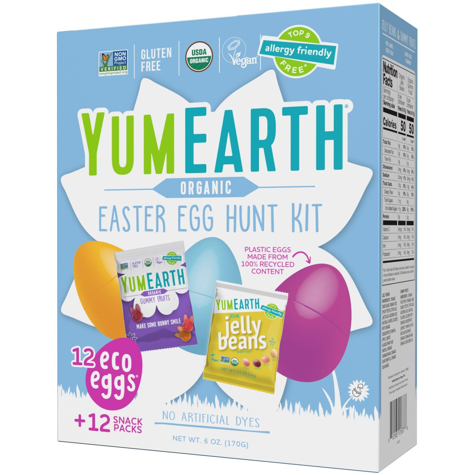 Yumearth Easter Egg Hunt Kit - 12 Eggs With Individually Wrapped Candy Snack Packs - Organic Gummy Fruits & Jelly Beans In Spring Flavors - Allergy Friendly, Gluten Free, Non-Gmo, Vegan, No Artificial Flavors Or Dyes