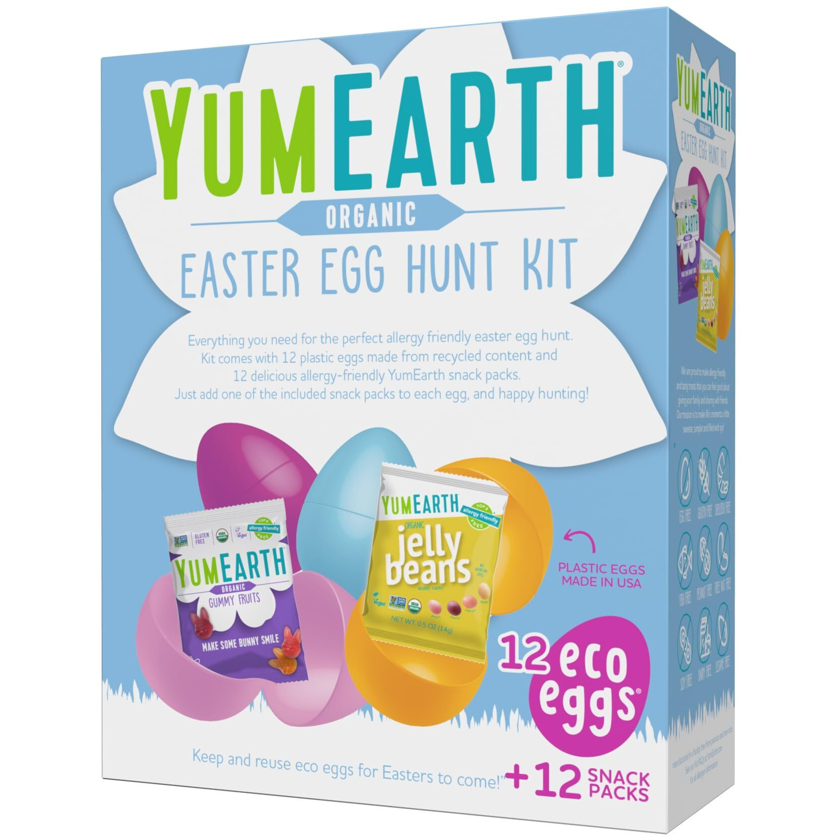 Yumearth Easter Egg Hunt Kit - 12 Eggs With Individually Wrapped Candy Snack Packs - Organic Gummy Fruits & Jelly Beans In Spring Flavors - Allergy Friendly, Gluten Free, Non-Gmo, Vegan, No Artificial Flavors Or Dyes