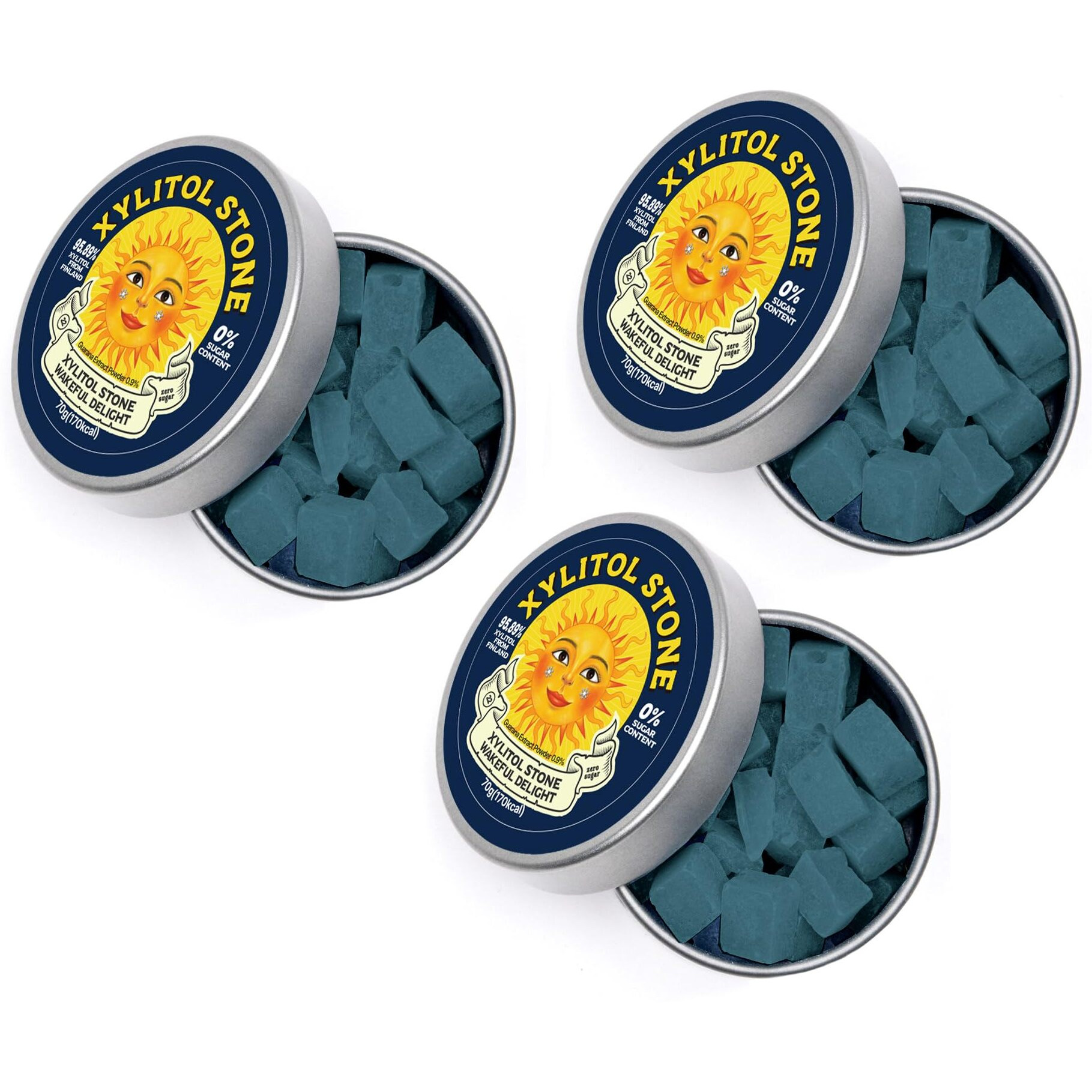 Xylitol Stone Sugar Free Hard Candy | 100% Finnish Xylitol Mints | Health Conscious Snack | Refreshing Breath Mints | Energizer/Wakeful Delight Flavor, 3 Pack (Packaging May Vary)