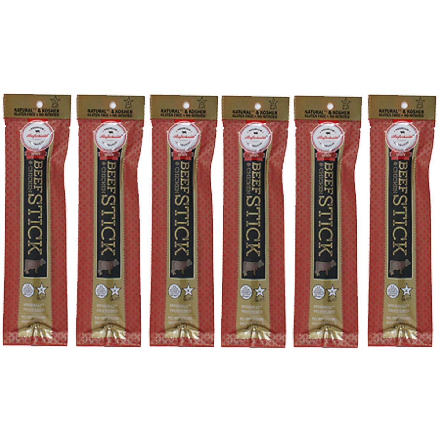 Aufschnitt Grass Fed Beef Jerky Sticks - Low Sodium, Certified Kosher - Halal And Keto Friendly - 6 Pack, Spicy