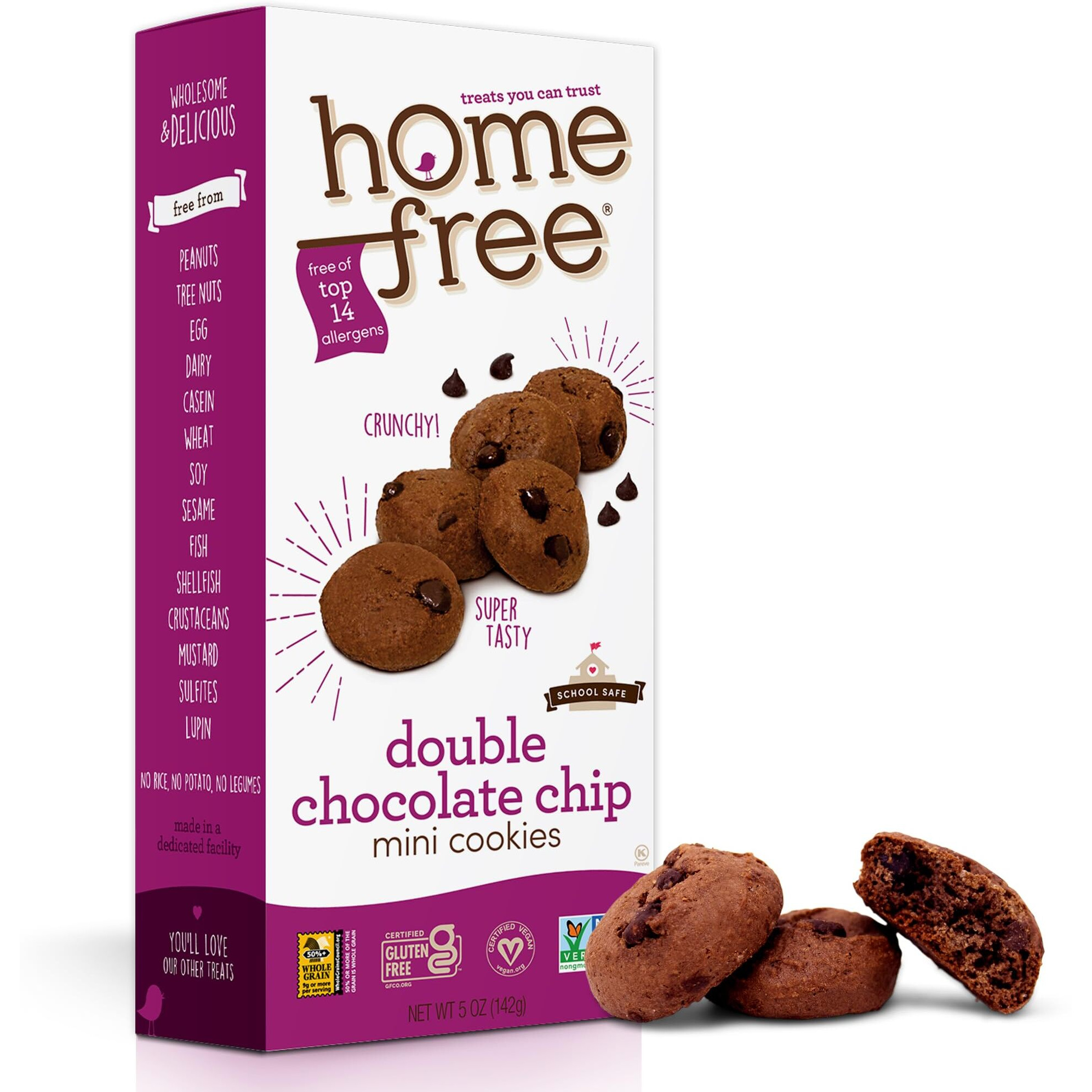 Homefree Mini Double Chocolate Chip Cookie Box, Gluten Free, Nut Free, Vegan, School Safe And Allergy Friendly Snack, 5 Oz. Box (Pack Of 1)