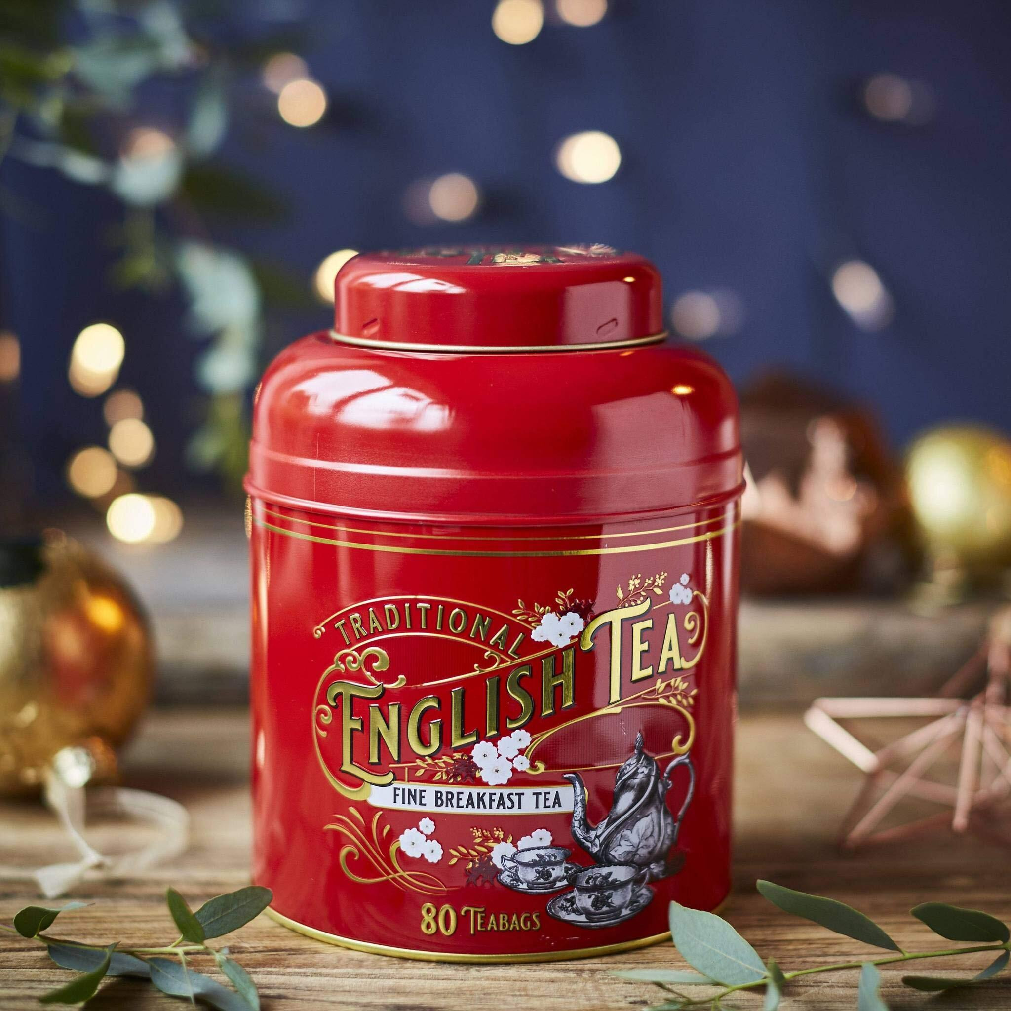 New English Teas Vintage Victorian Tea Caddy With 80 English Teabags (Red)