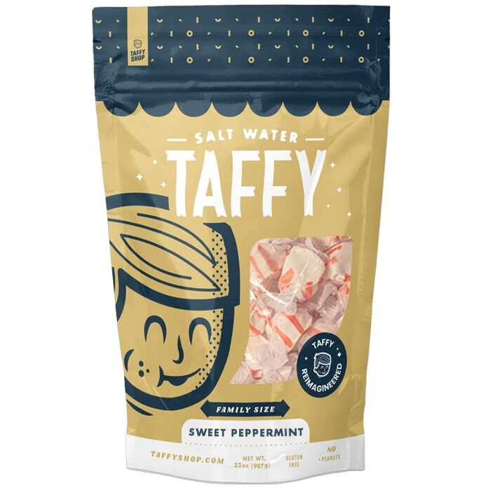 Taffy Shop Sweet Peppermint Salt Water Taffy - Small Batch Salt Water Taffies Made In The Usa - Super Soft, Sweet, Taffy Candy - Guaranteed Fresh - Gluten-Free, Soy-Free, Peanut-Free - Family (32Oz) Bag