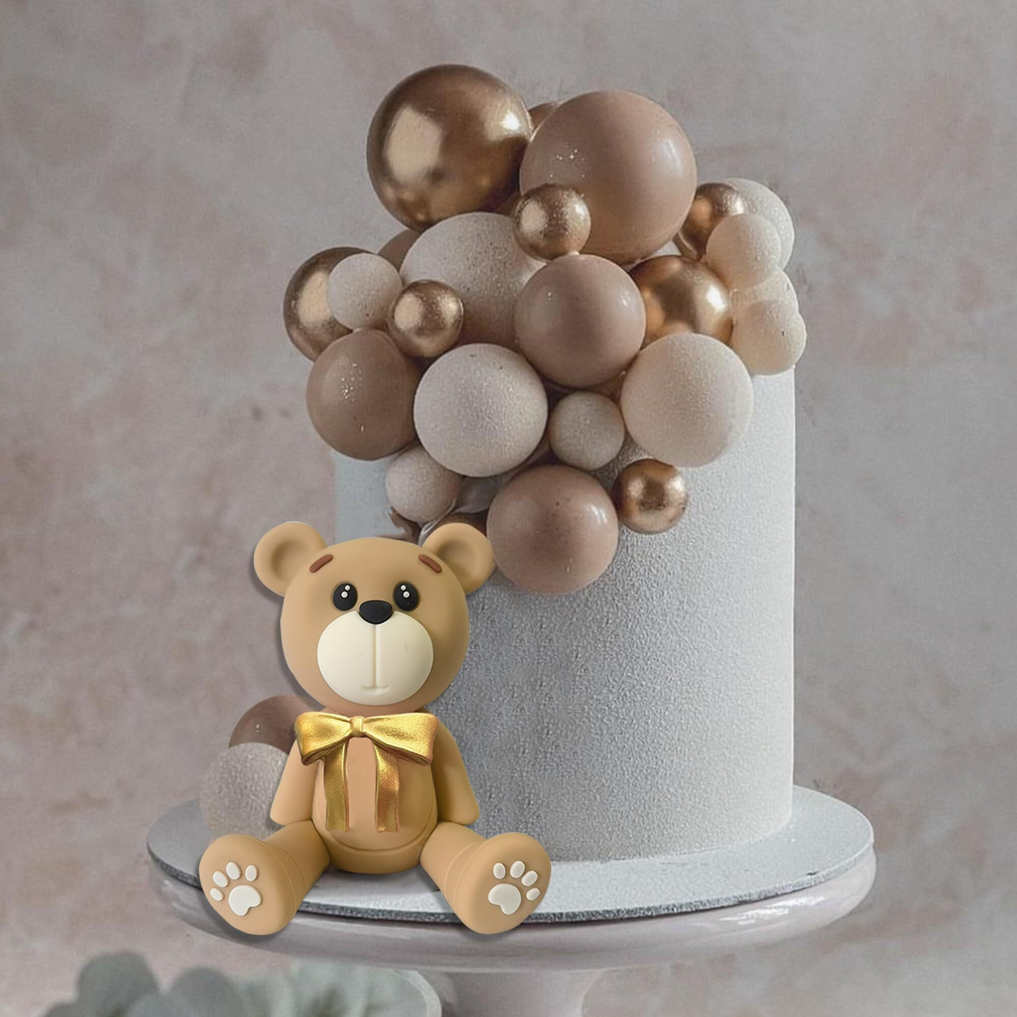 3D Bear Cake Toppers White Bear Cake Decorations For Boy Girl Baby Shower Birthday Party Supplies