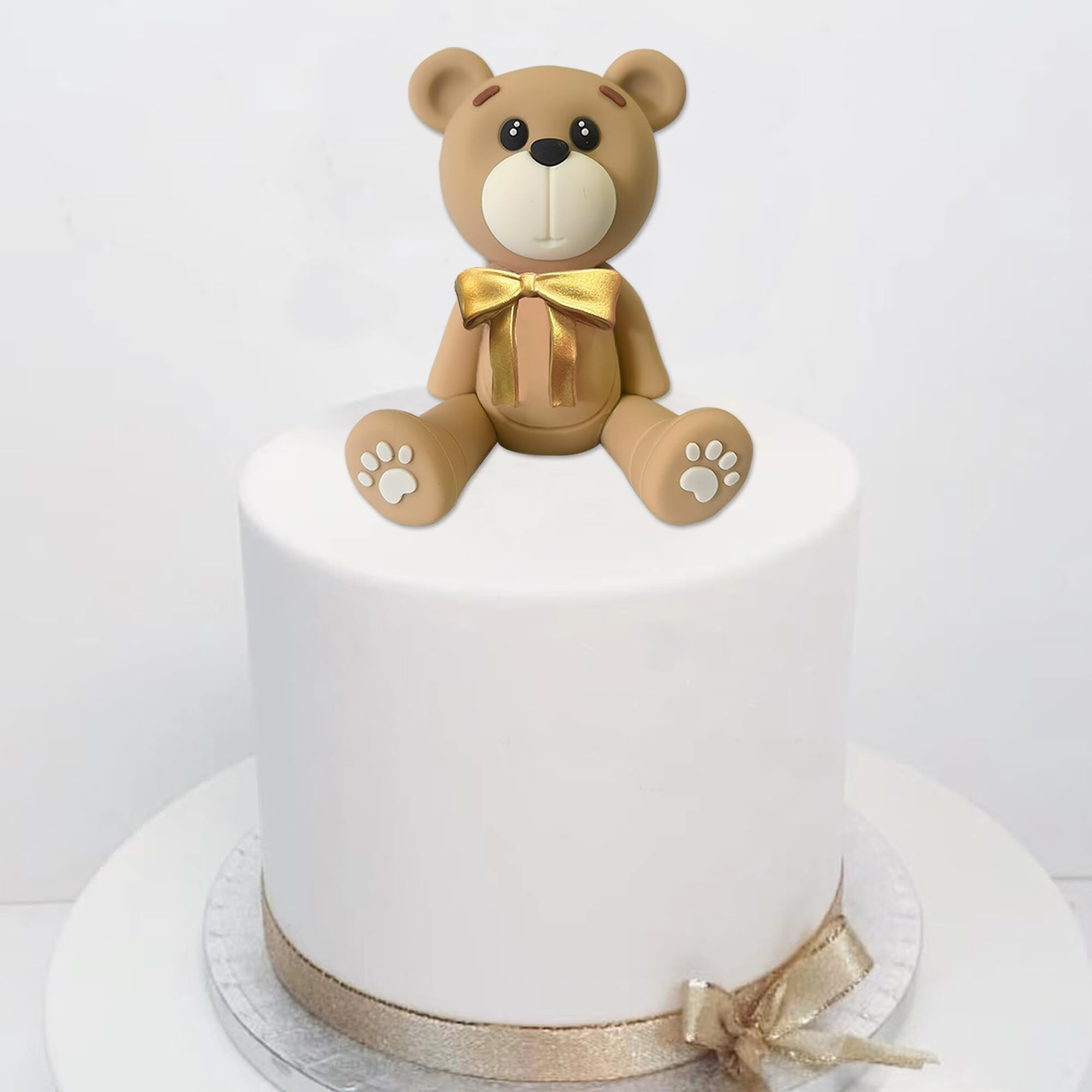 3D Bear Cake Toppers White Bear Cake Decorations For Boy Girl Baby Shower Birthday Party Supplies